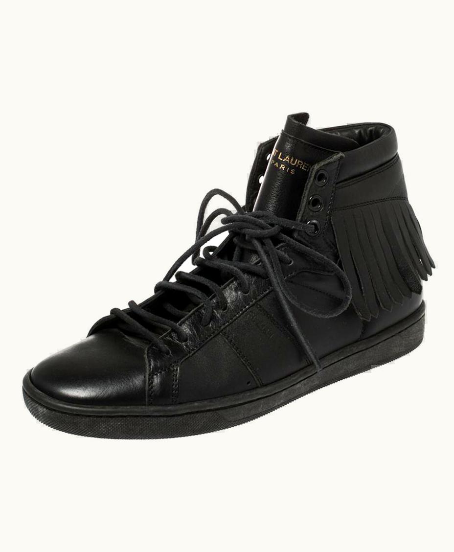 Saint Laurent Saint Laurent Black Leather Classic Court Fringe Sneakers