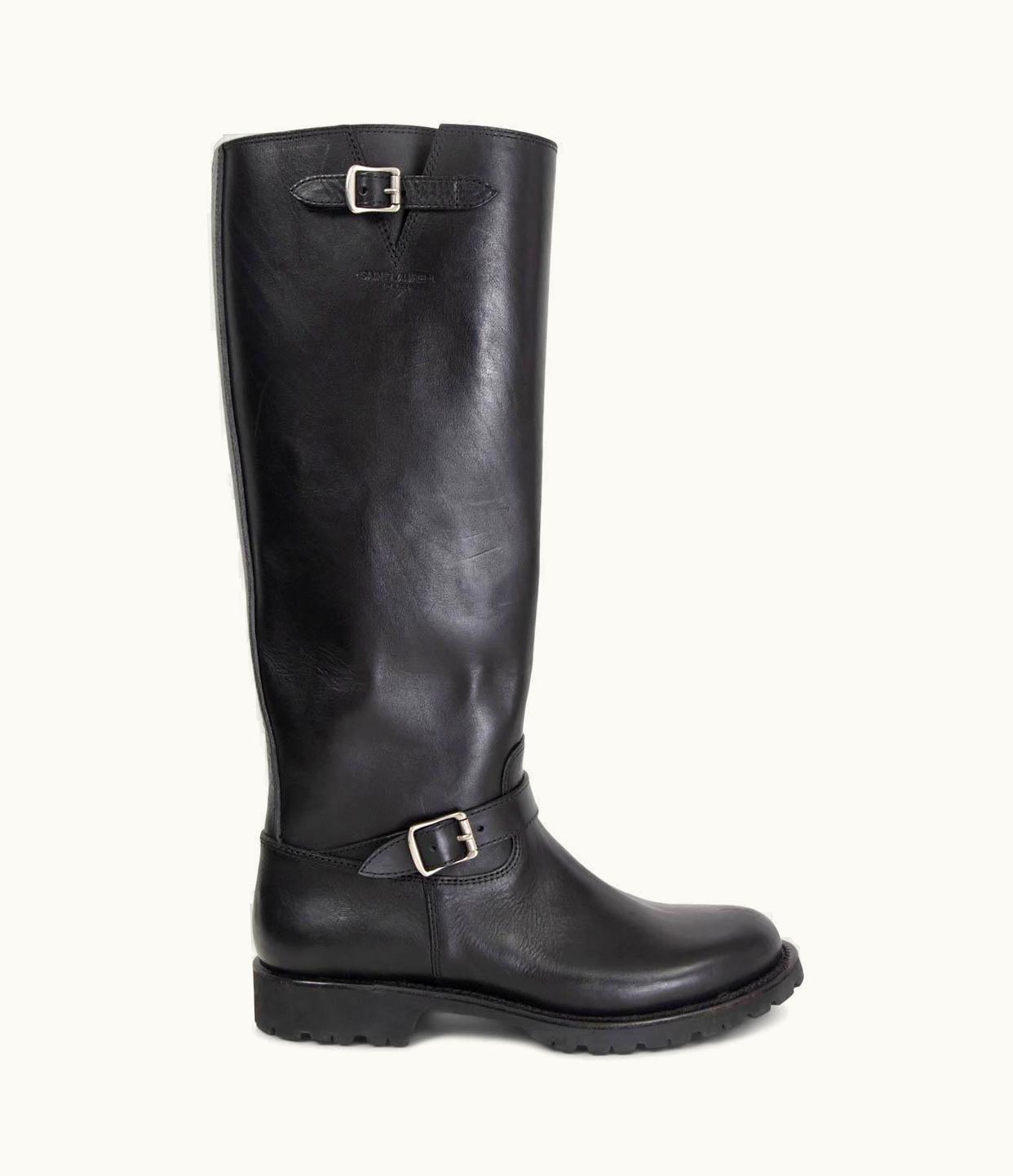 Saint Laurent Saint Laurent Black Leather Classic Biker Knee High Boots Shoes