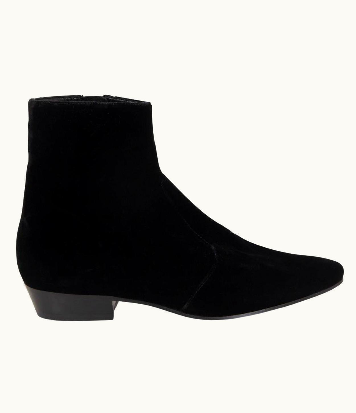 Saint Laurent Saint Laurent Black Velvet Wyatt Zip Ankle Boots Shoes