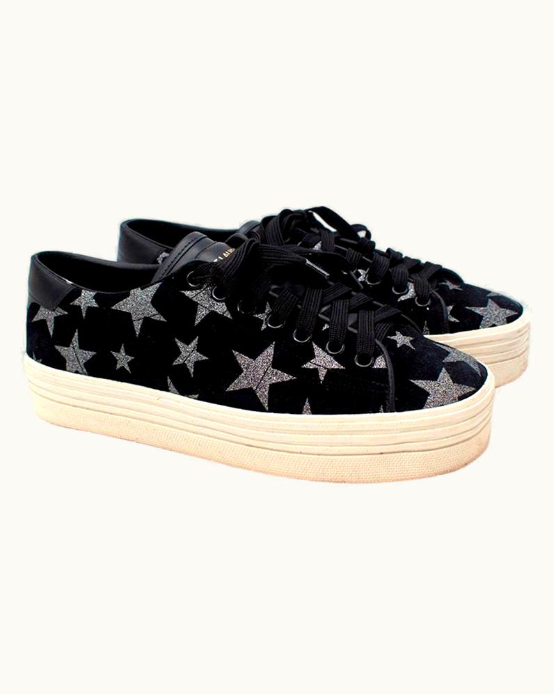 Saint Laurent Saint Laurent Black Suede California Court Silver Star Sneakers -