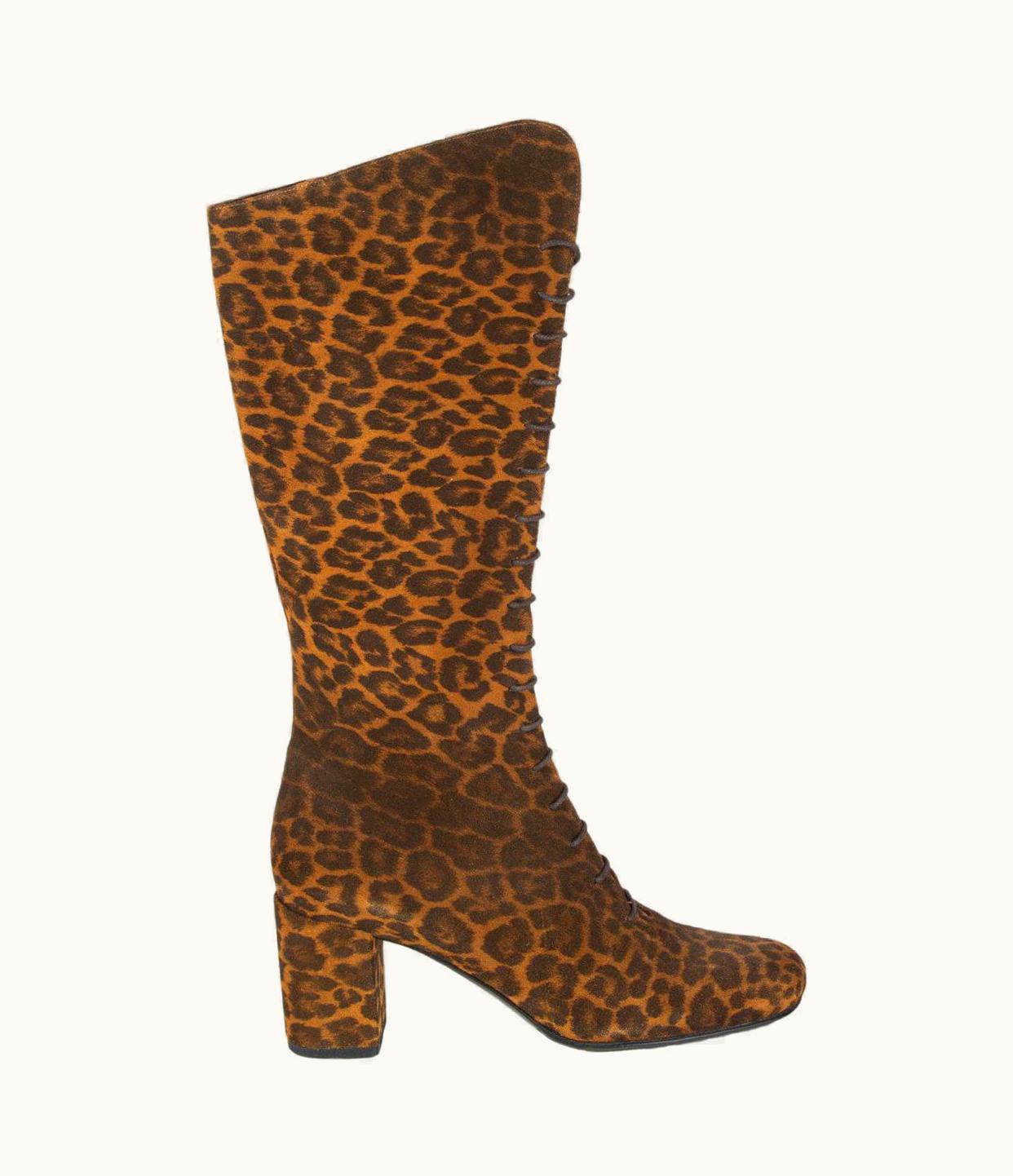 Saint Laurent Saint Laurent Brown Suede Leopard Lace Up Boots Shoes