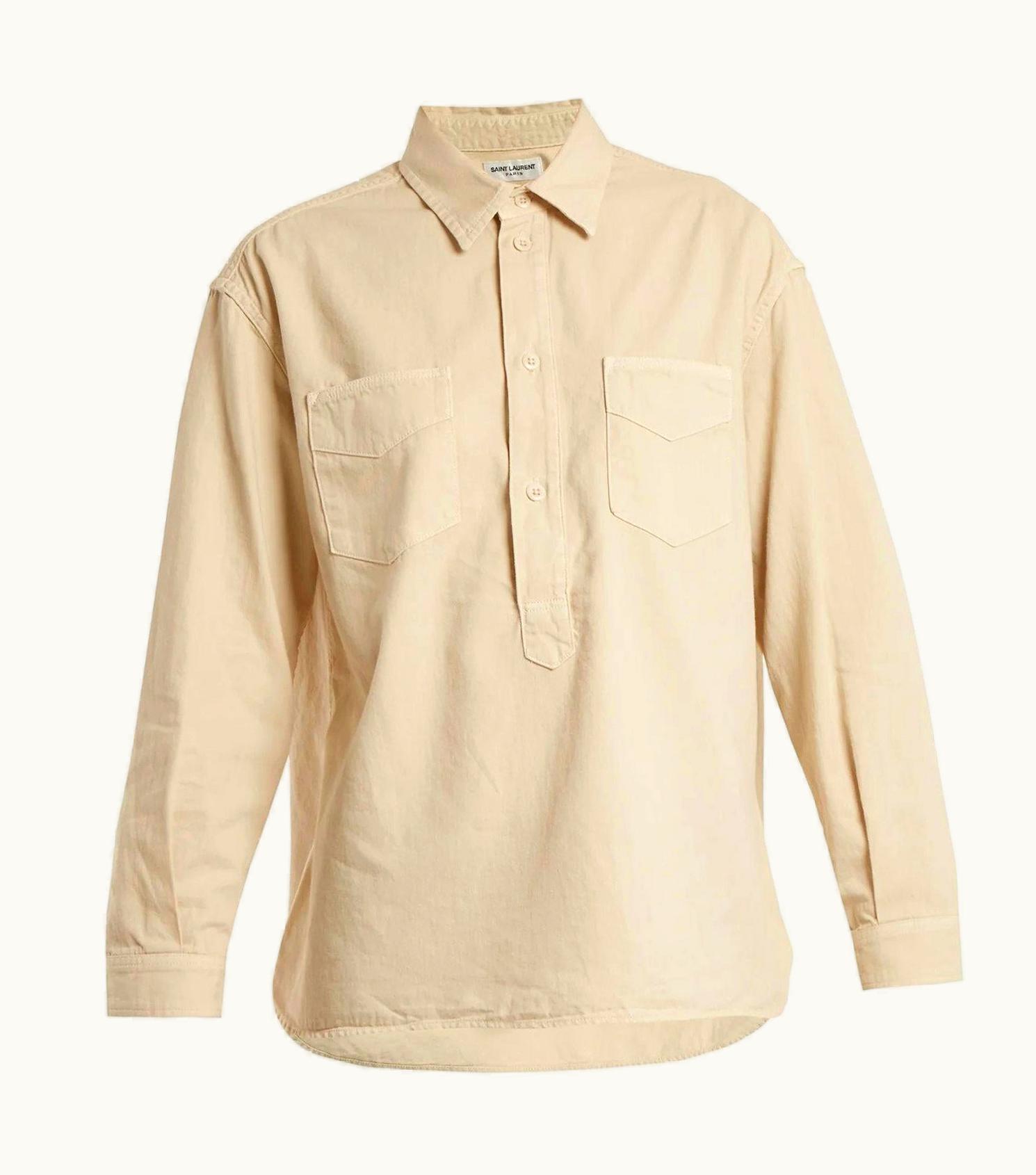 Saint Laurent Saint Laurent Beige Cotton Half Button Denim Shirt