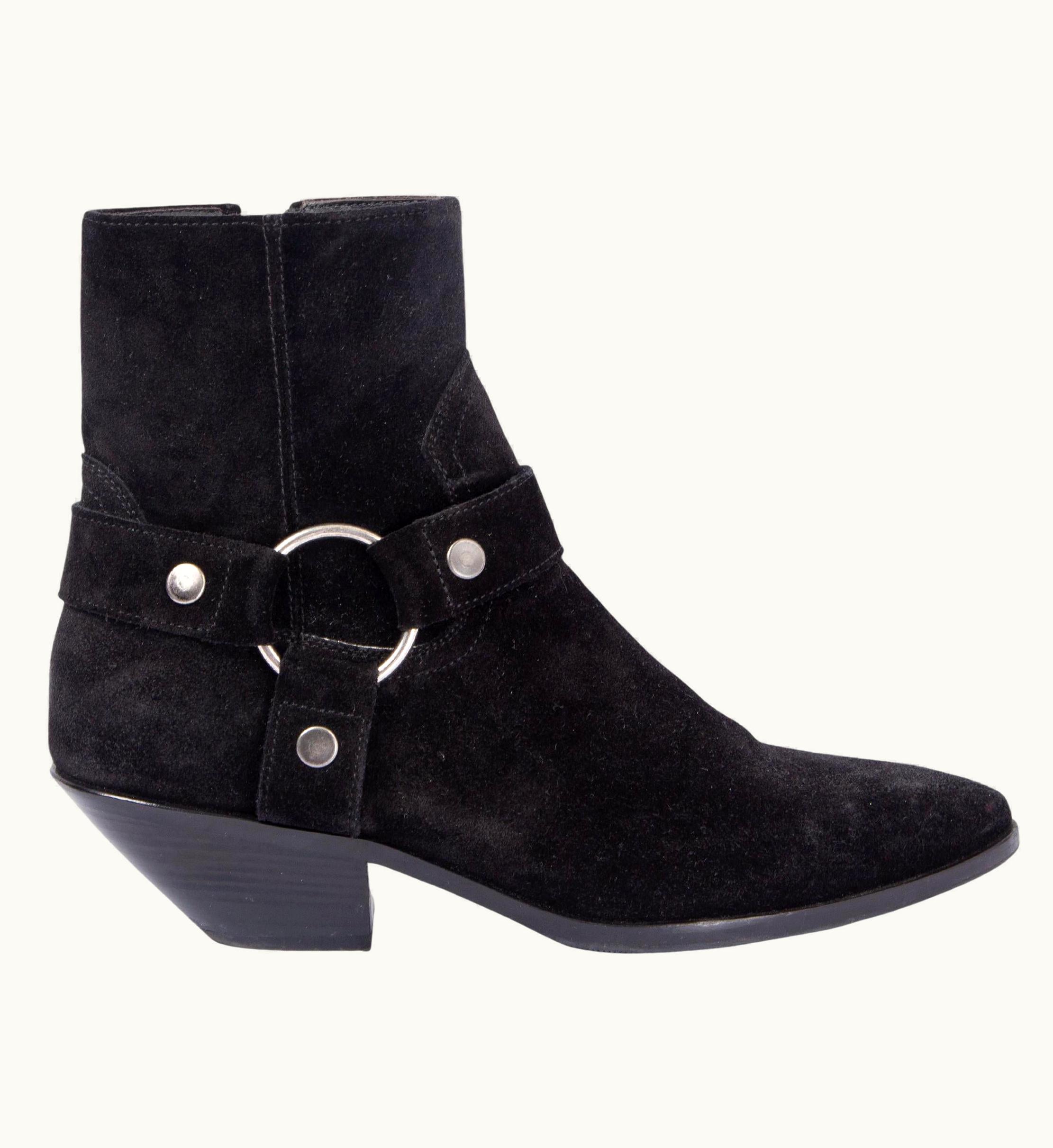 Saint Laurent Saint Laurent Black Suede West Harness Cowboy Ankle Boots Shoes