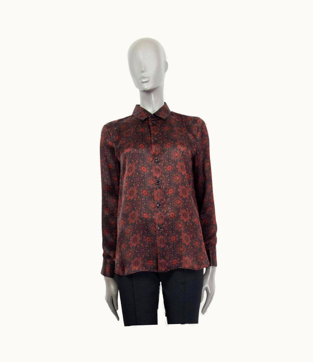 Saint Laurent Saint Laurent Brown Silk Floral Shirt Blouse