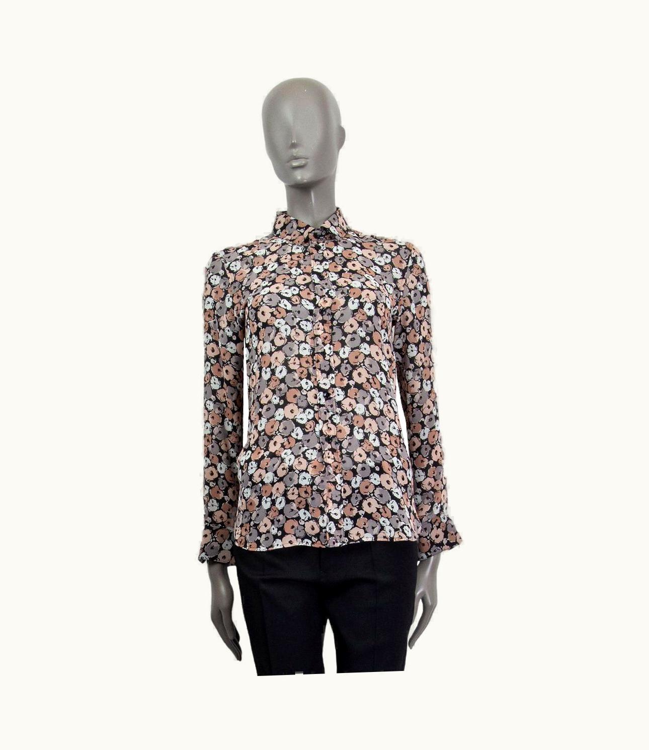 Saint Laurent Saint Laurent Grey & Nude Silk Sheer Floral Blouse Shirt