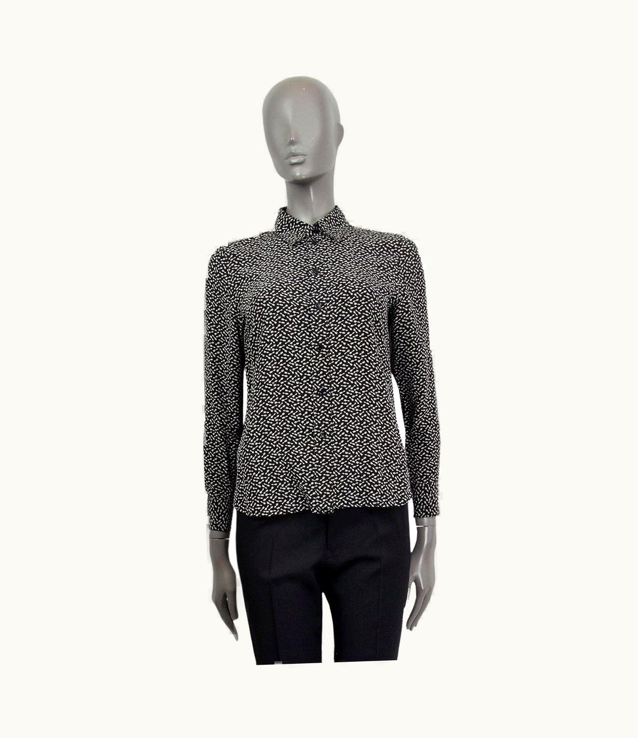 Saint Laurent Saint Laurent Black & White Silk Arrow Print Crepe De Chine Blouse Shirt