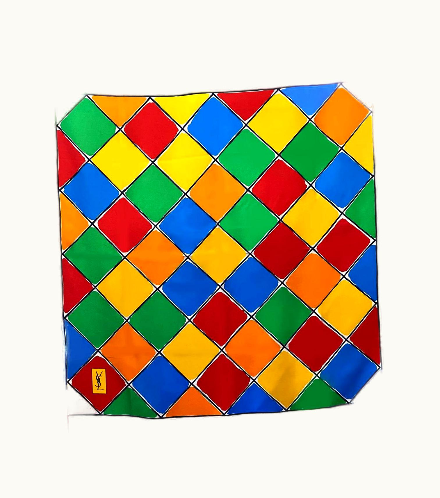 Saint Laurent 1980' Yves Saint Laurent Multicolor Geometric Silk Scarf