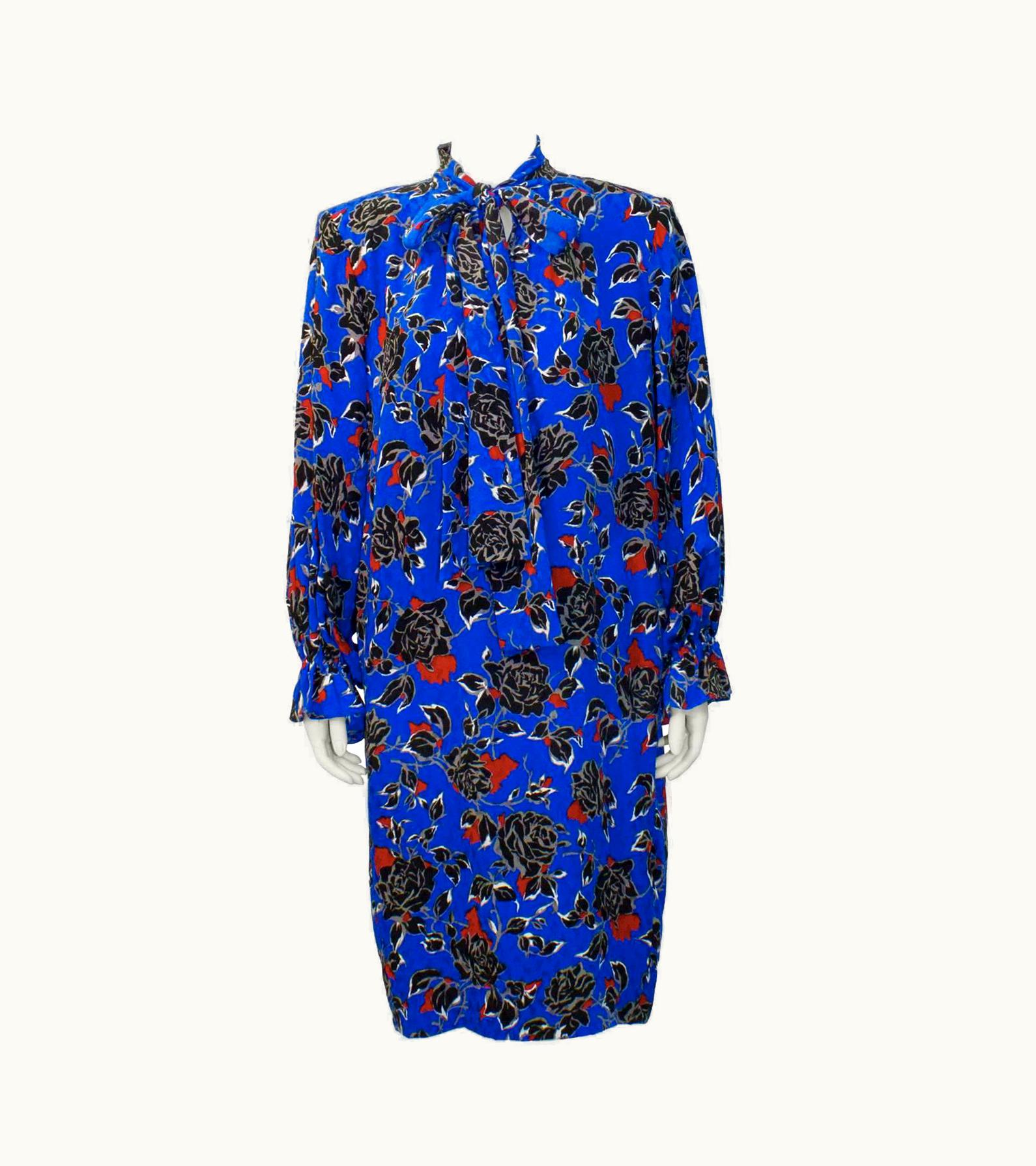 Saint Laurent 1980' Yves Saint Laurent YSL Jacquard Silk Print Dress