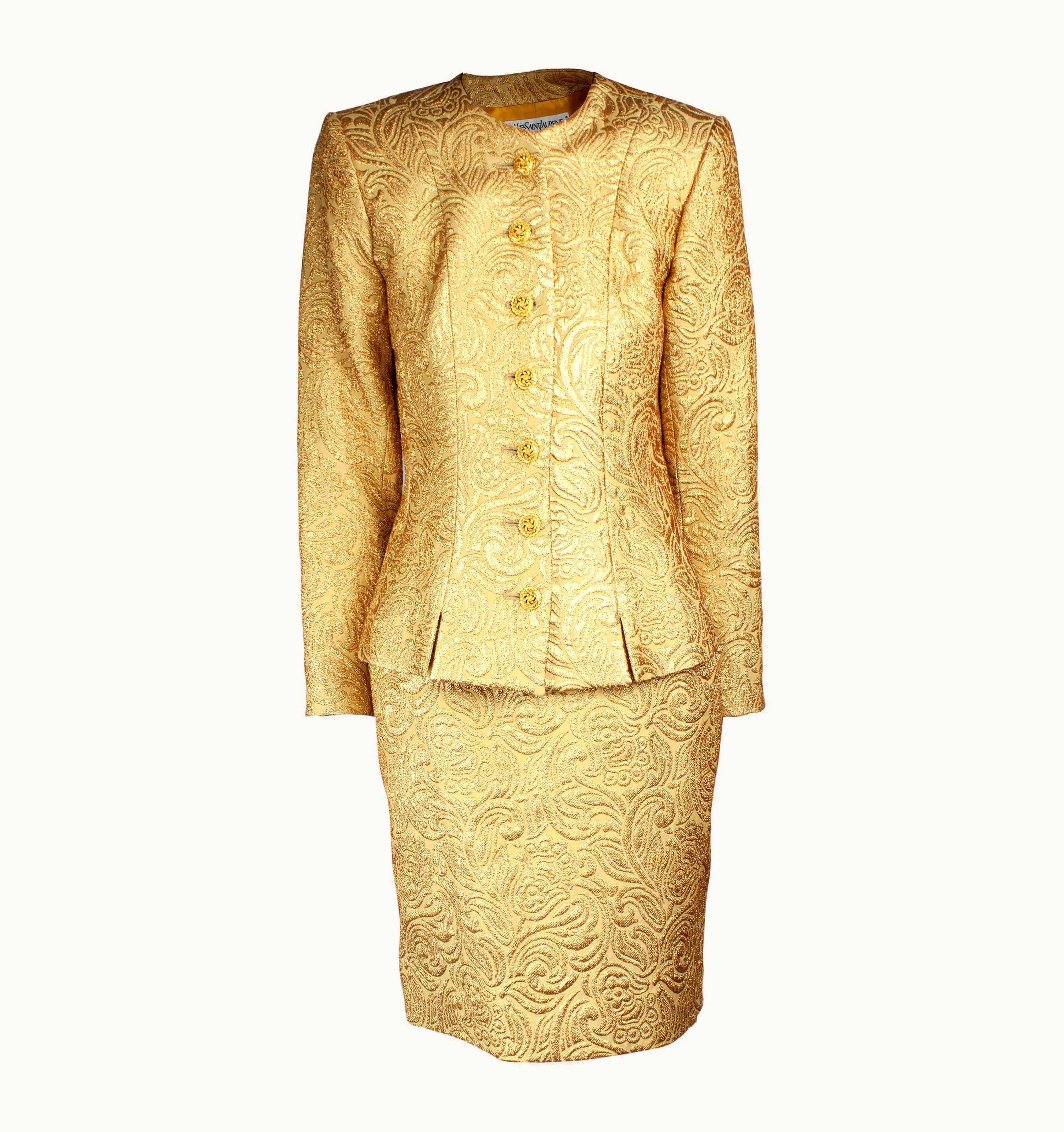 Saint Laurent Yves Saint Laurent Chinese Collection Gold Brocade Skirt Ensemble.circa 1980