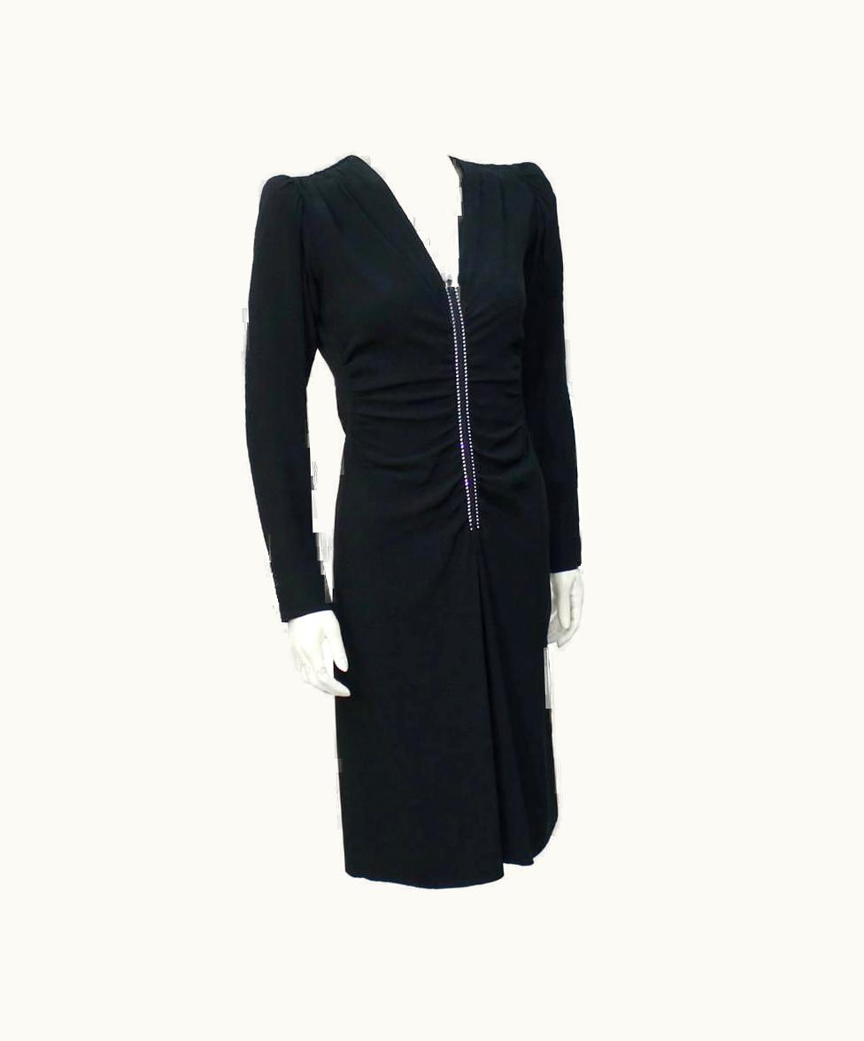 Saint Laurent 1980' Yves Saint Laurent YSL Black Silk And Rhinestone Dress