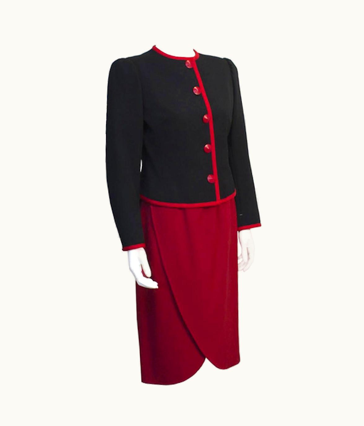 Saint Laurent 1980' Yves Saint Laurent YSL Red And Black Couture Label Suit