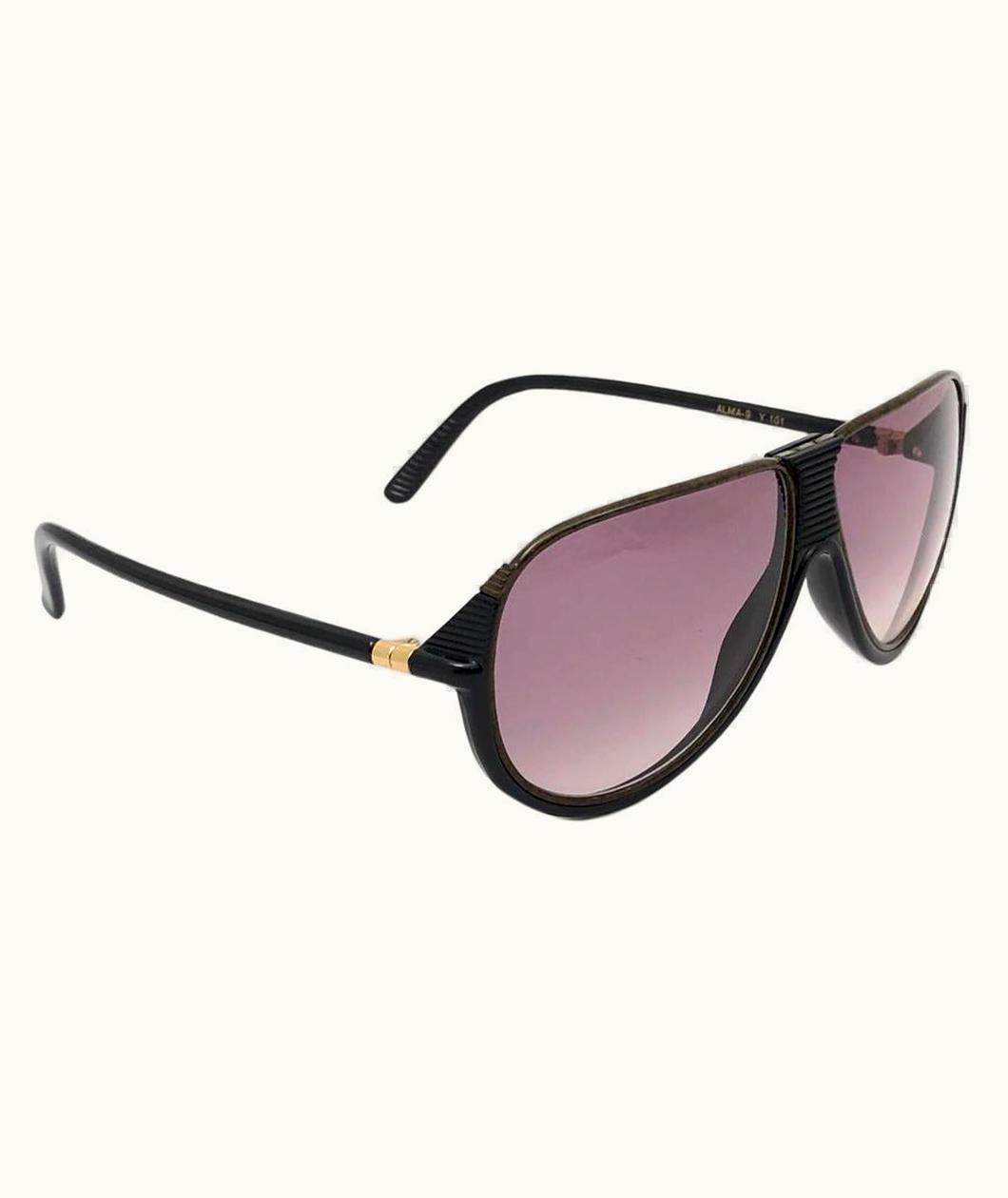 Saint Laurent Vintage Yves Saint Laurent YSL Alma Black Oversized 1980 France Sunglasses