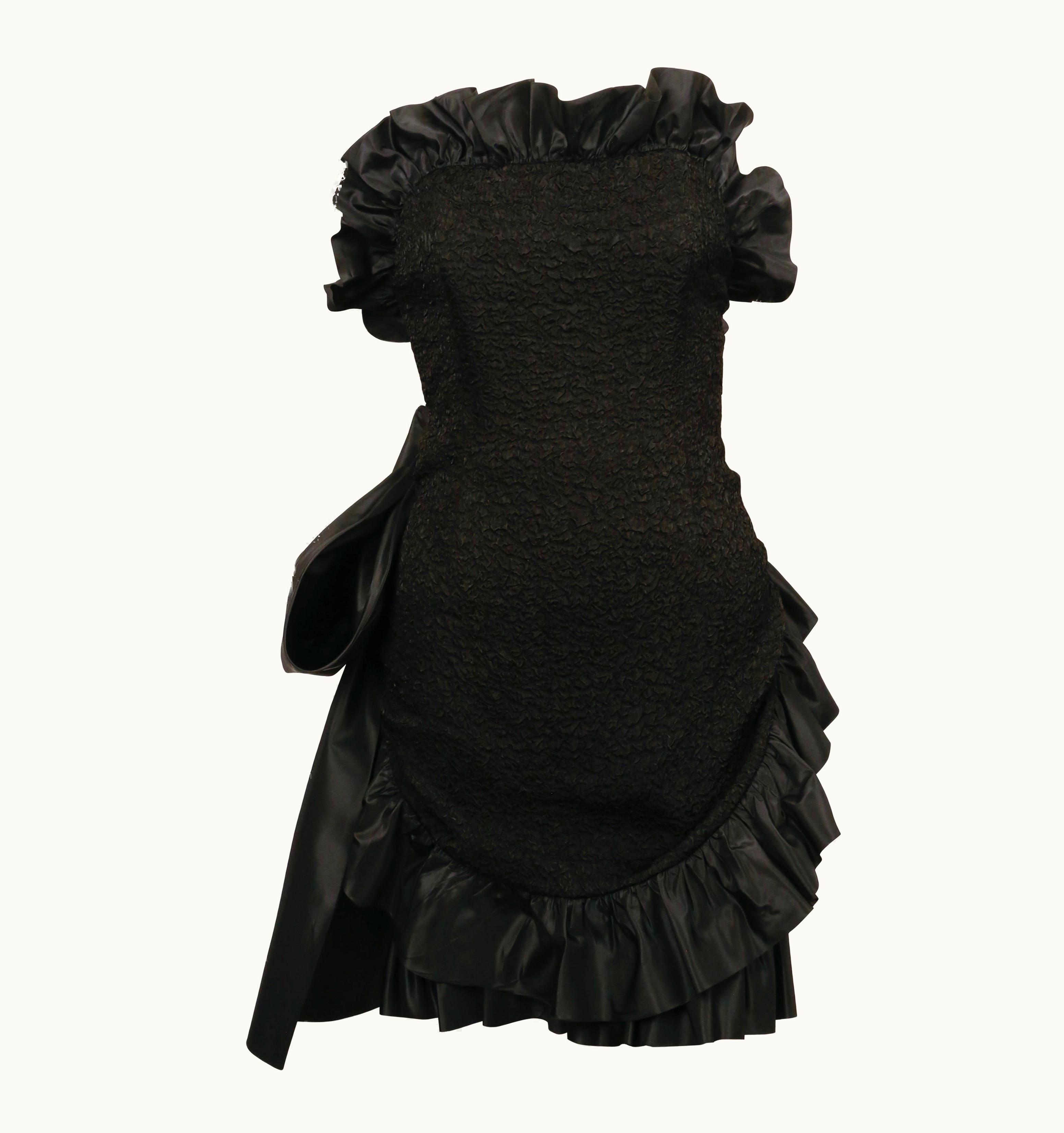 Saint Laurent 1980' Yves Saint Laurent Black Strapless Dress With Ruffles And Bow