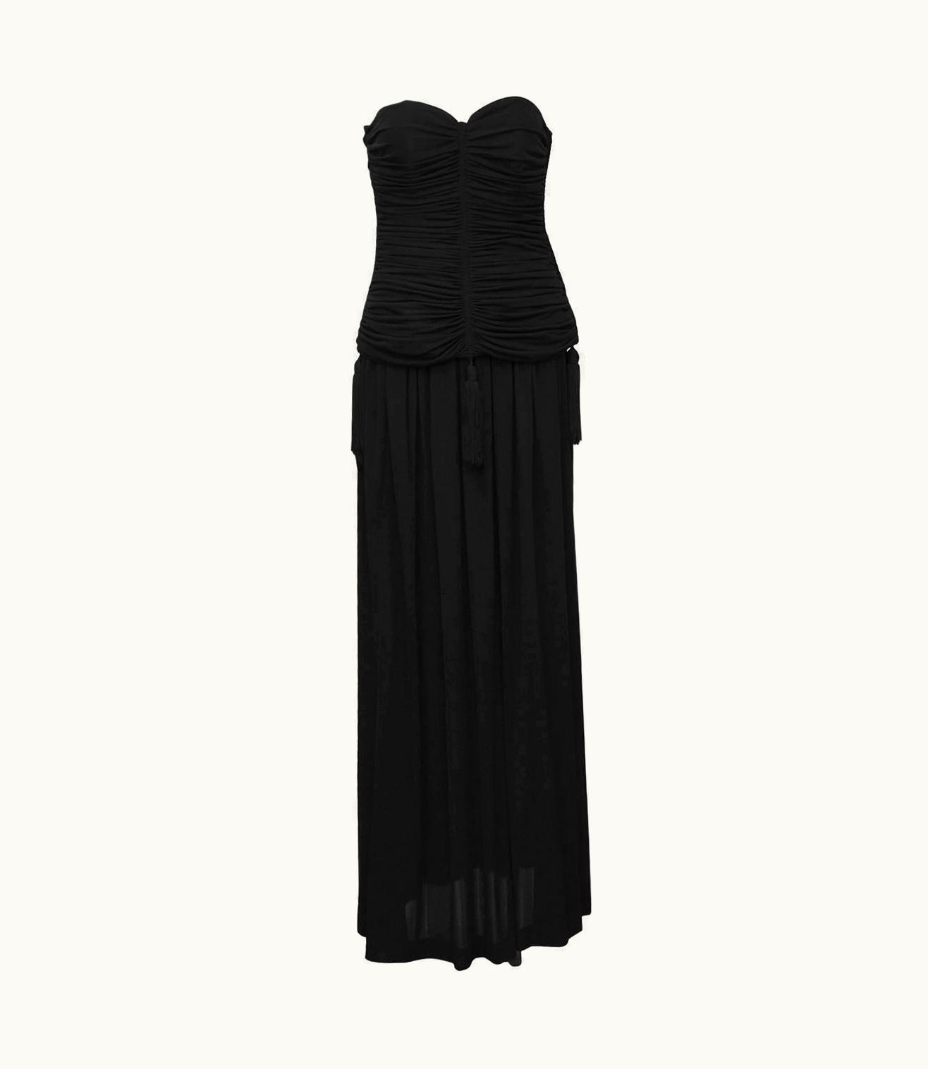 Saint Laurent 1980' Yves Saint Laurent YSL Black Jersey 2 Pc Gown With Tassels
