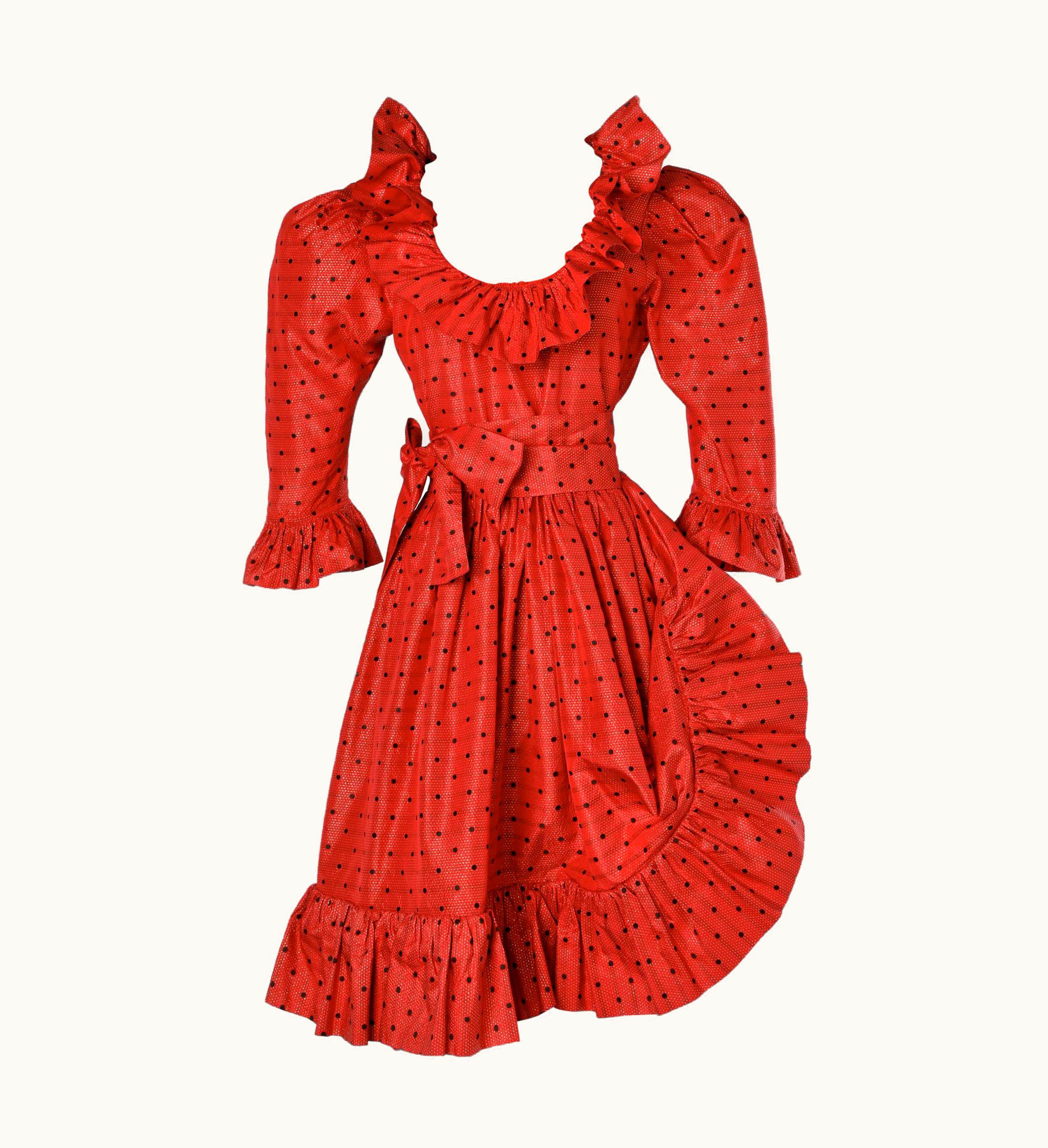 Saint Laurent Red And Black Polka-dots Dress Circa 1980 Saint Laurent Rive Gauche