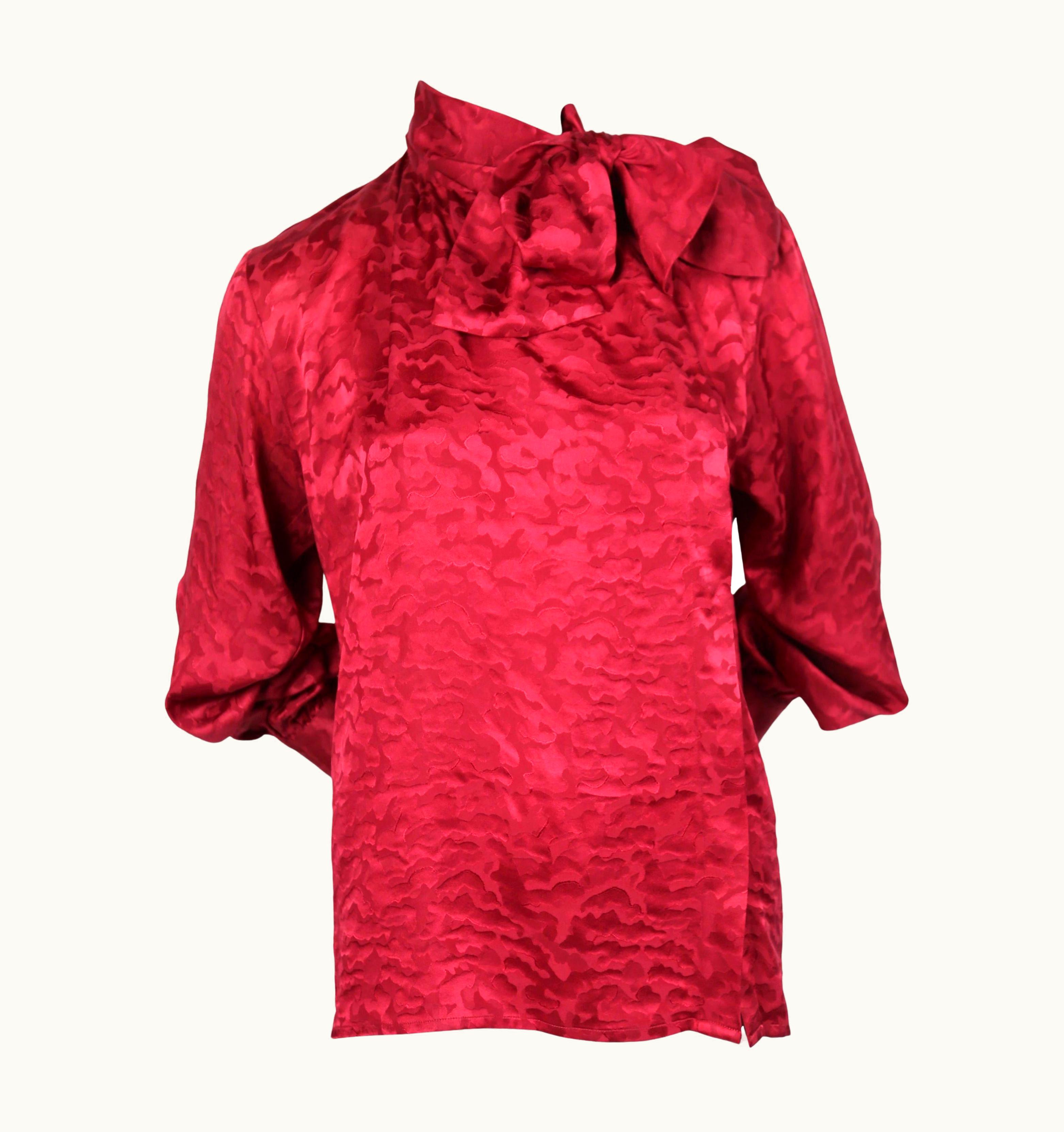 Saint Laurent 1980' Saint Laurent Rive Gauche Burgundy Silk Top With Pussy Bow