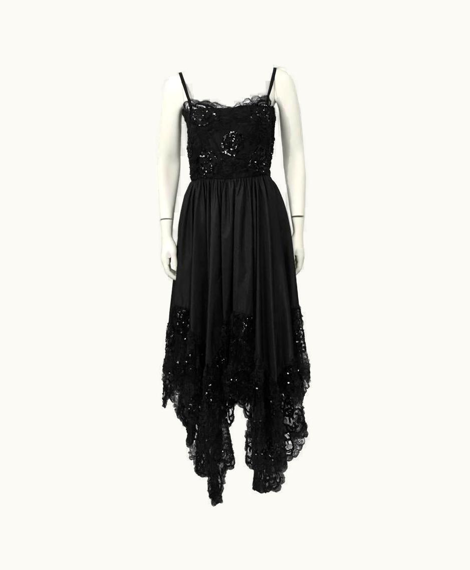 Saint Laurent 1980' Yves Saint Laurent YSL Black Lace Dress With Hanky Hem