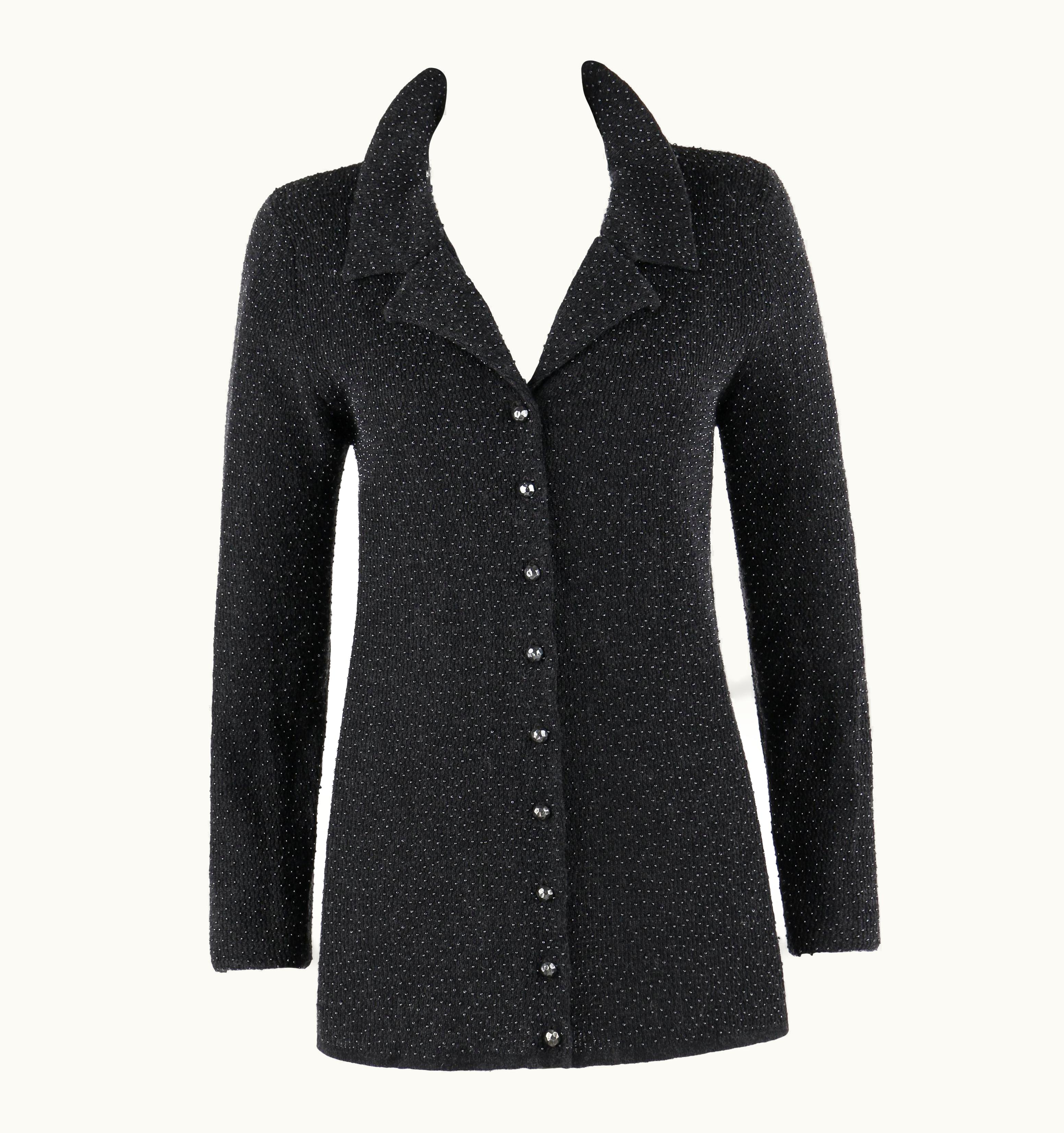 Saint Laurent Yves Saint Laurent C.1980' Rive Gauche Dark Gray Beaded Silk Cashmere Knit YSL