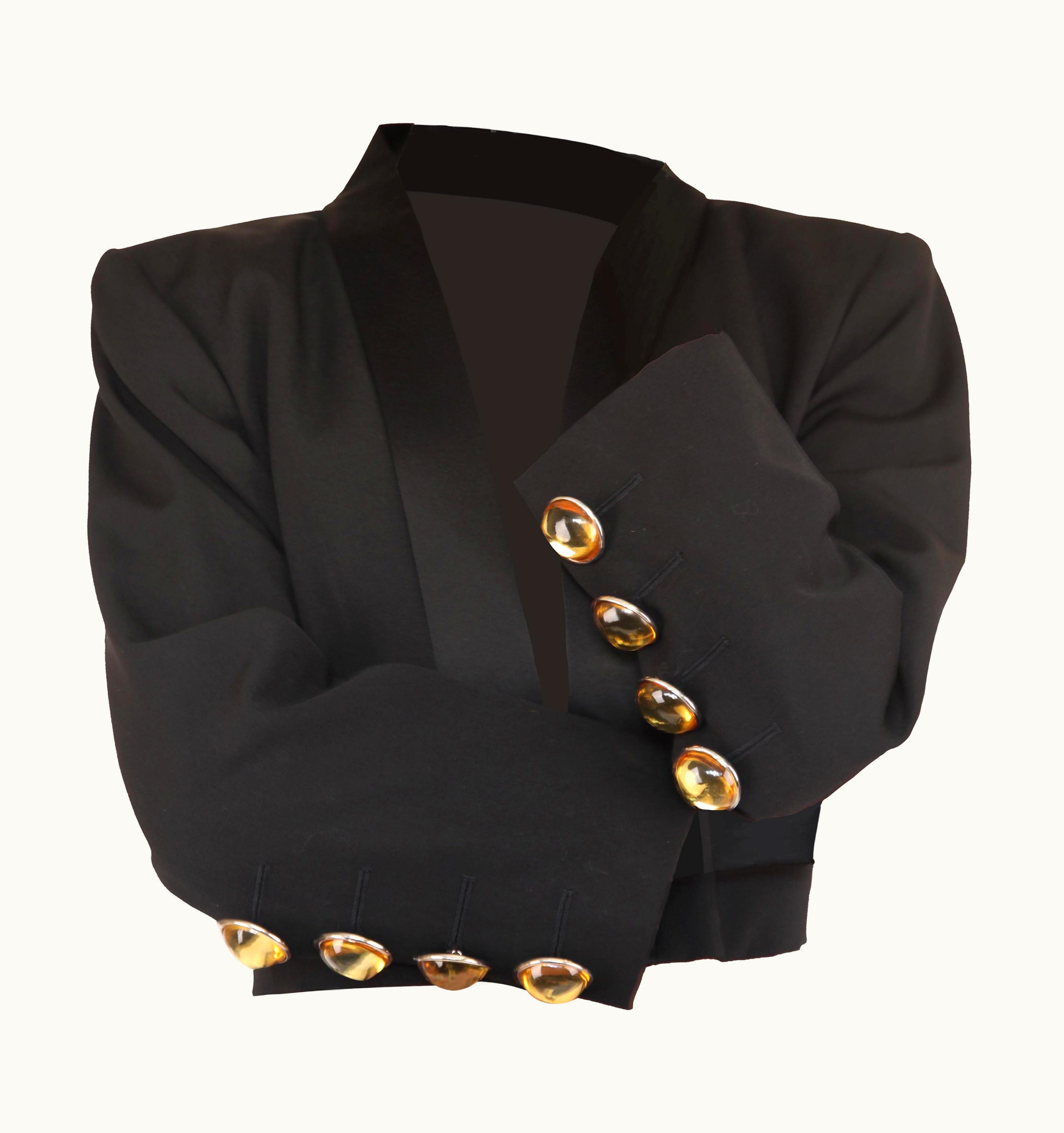 Saint Laurent Yves Saint Laurent Wool And Satin Open Cropped Smoking Tuxedo Jacket, C 1980