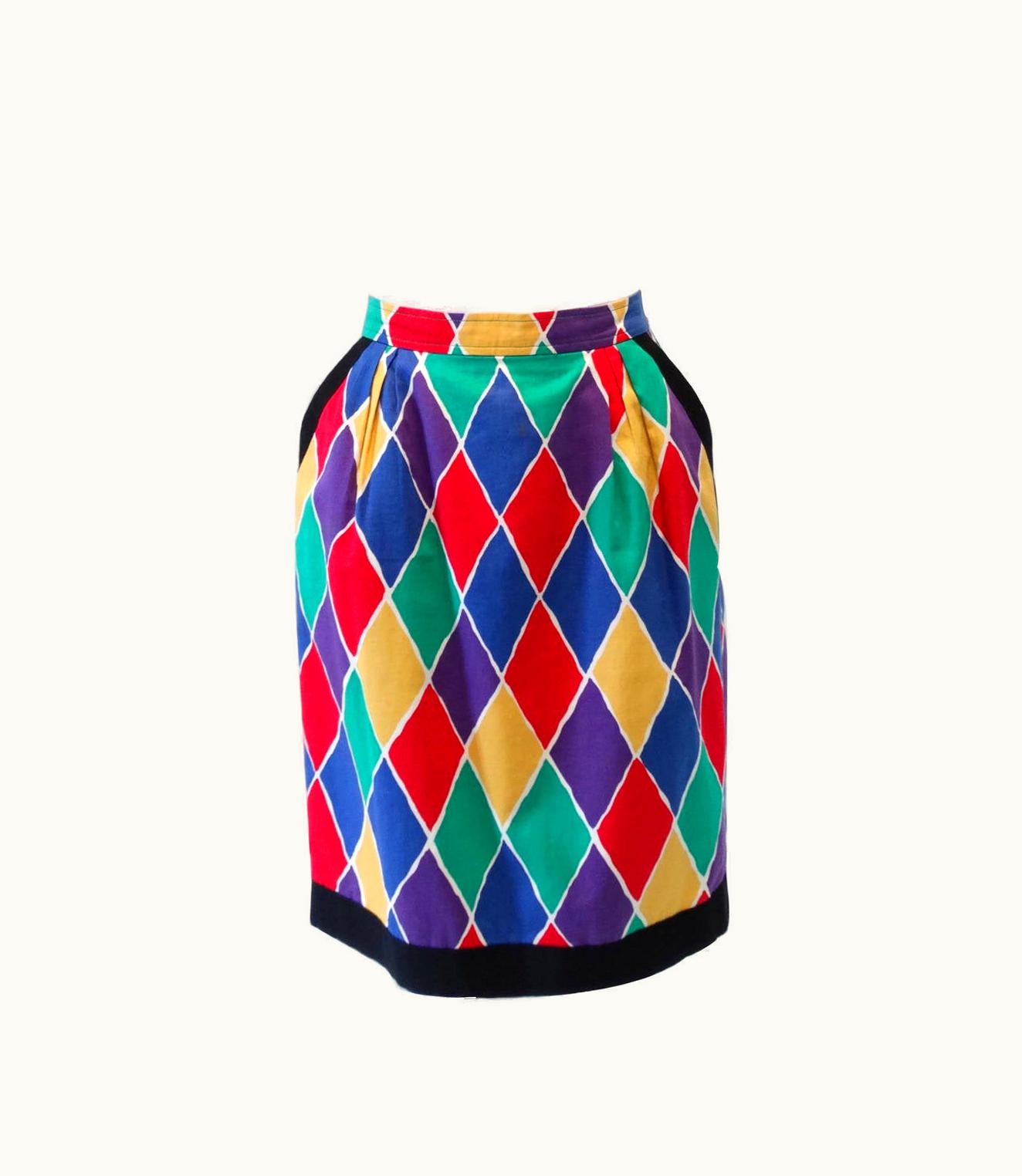 Saint Laurent 1988 Yves Saint Laurent Diamond Print Skirt