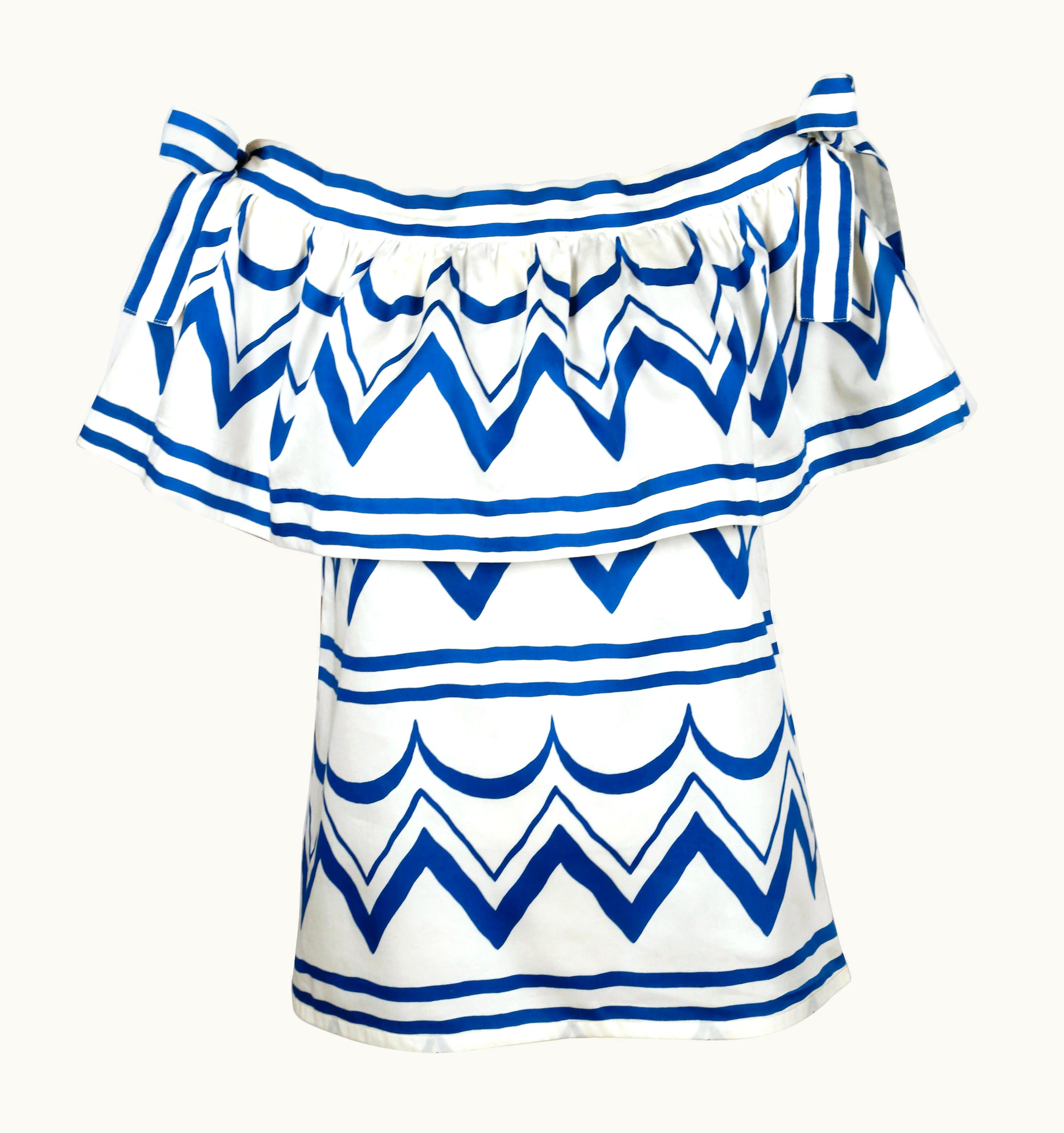 Saint Laurent 1980 Yves Saint Laurent Rive Gauche Geometric Printed Runway Top With Flounce