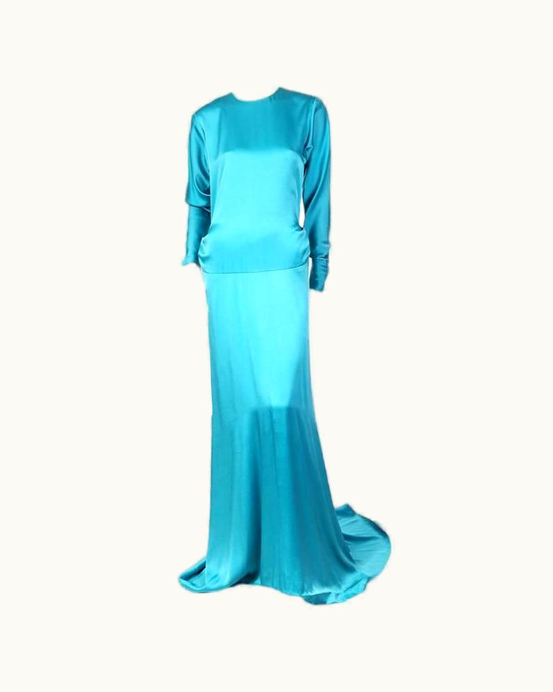Saint Laurent Yves Saint Laurent Turquoise Silk Gown Circa 1980s