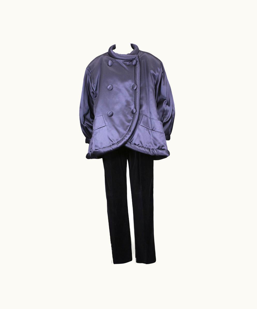 Saint Laurent Yves Saint Laurent Padded Chinese Satin Coat Ensemble