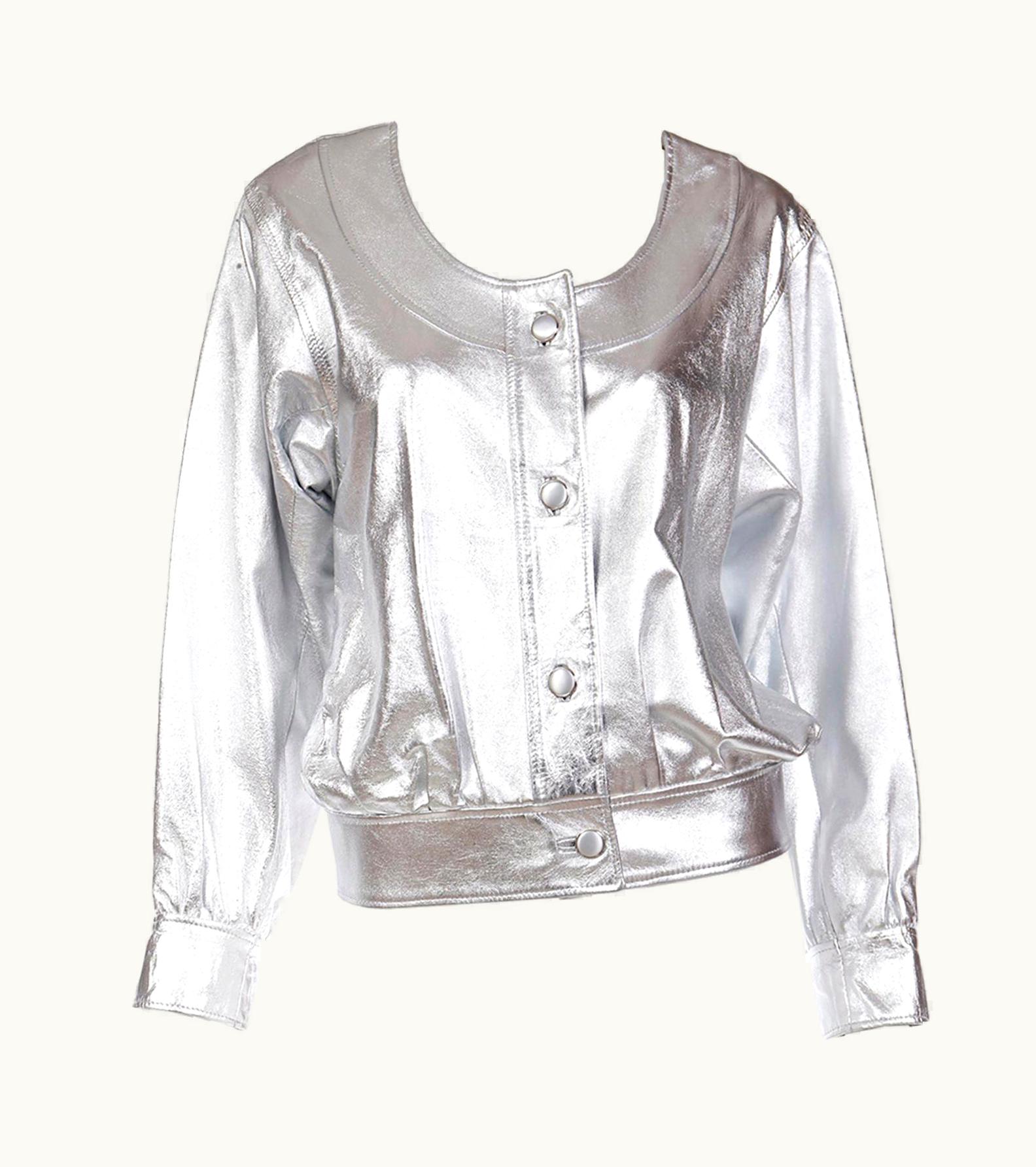 Saint Laurent 1982 Yves Saint Laurent Silver Leather Documented Runway Jacket