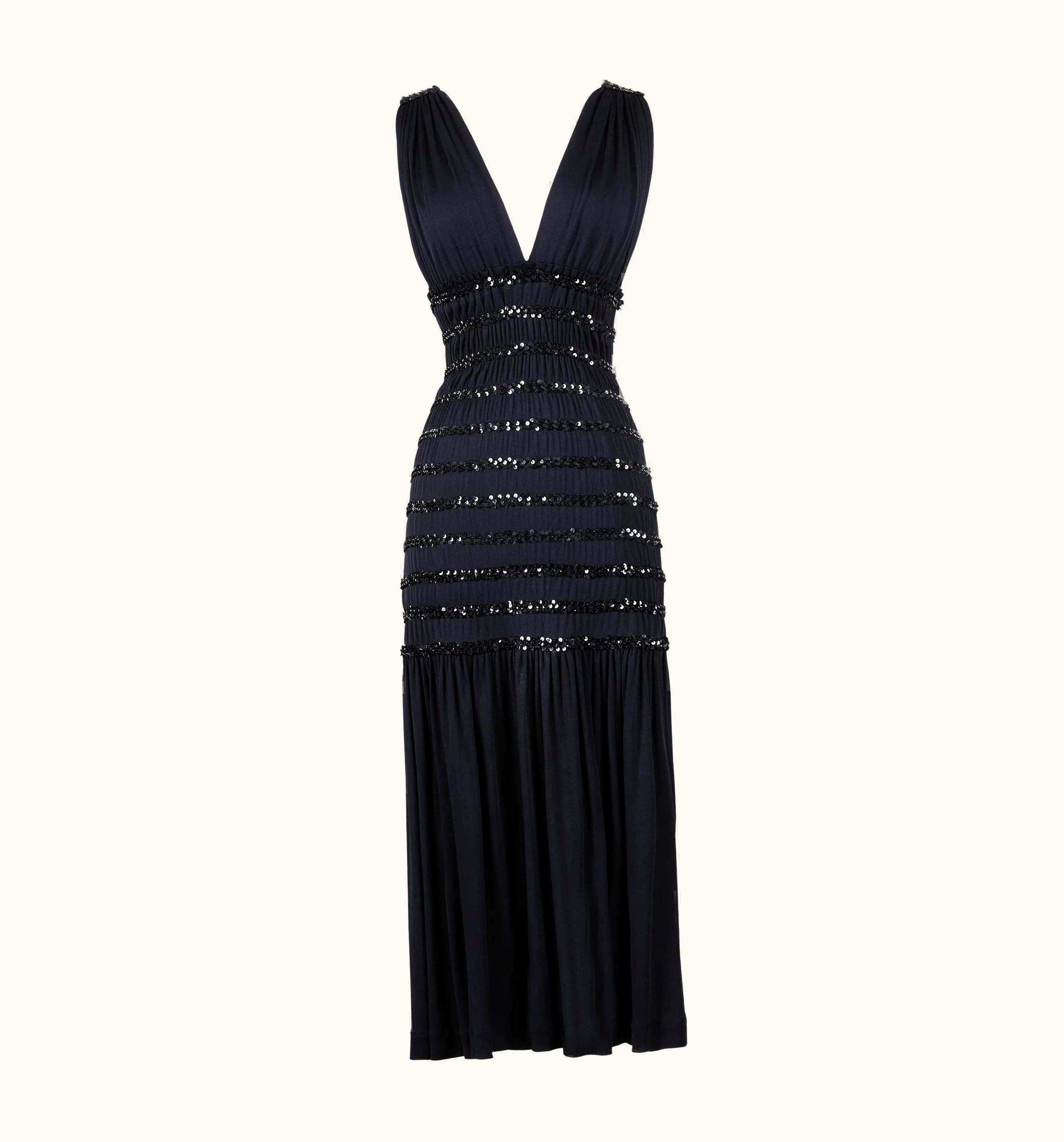 Saint Laurent 1983 Yves Saint Laurent Rive Gauche Black Jersey Sequin Dress
