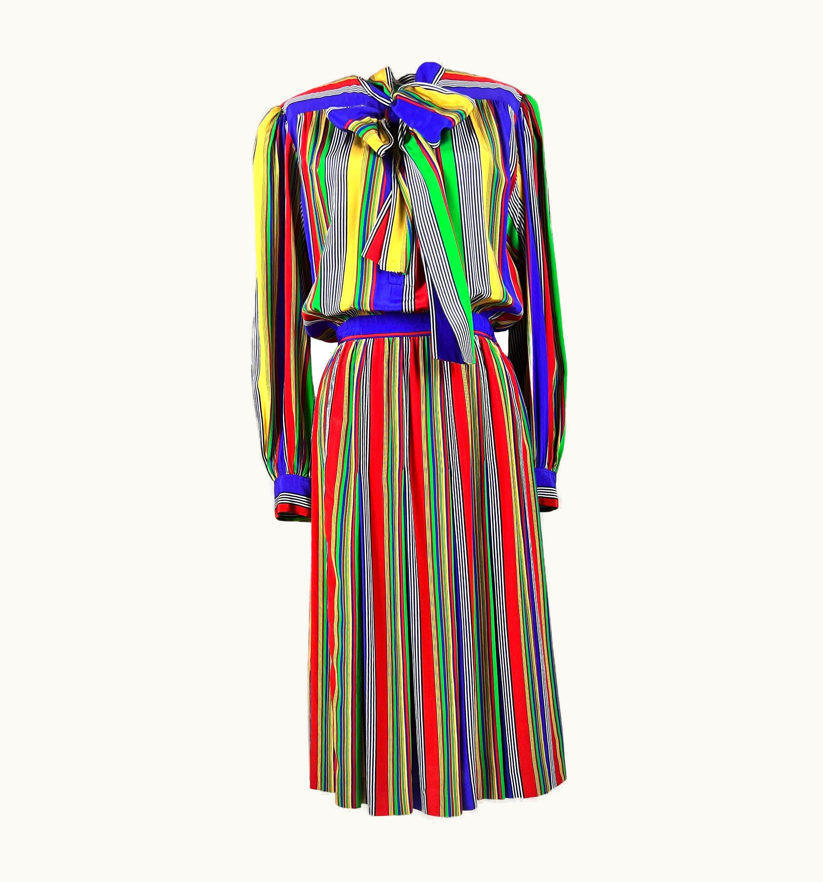 Saint Laurent Documented 1982 Yves Saint Laurent Multicolor Striped Dress