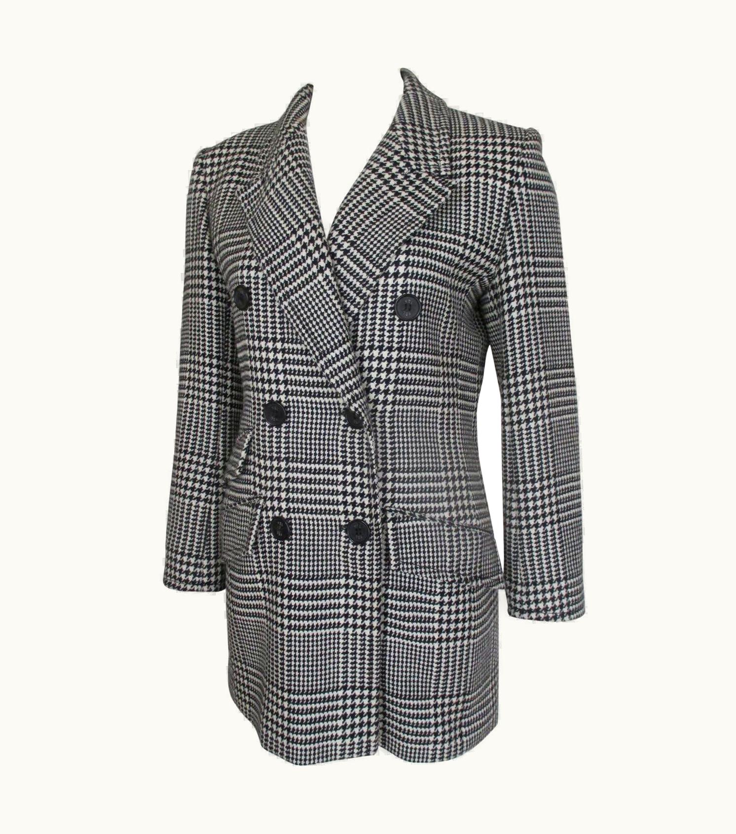 Saint Laurent Yves Saint Laurent Checked Black White Wool Coat
