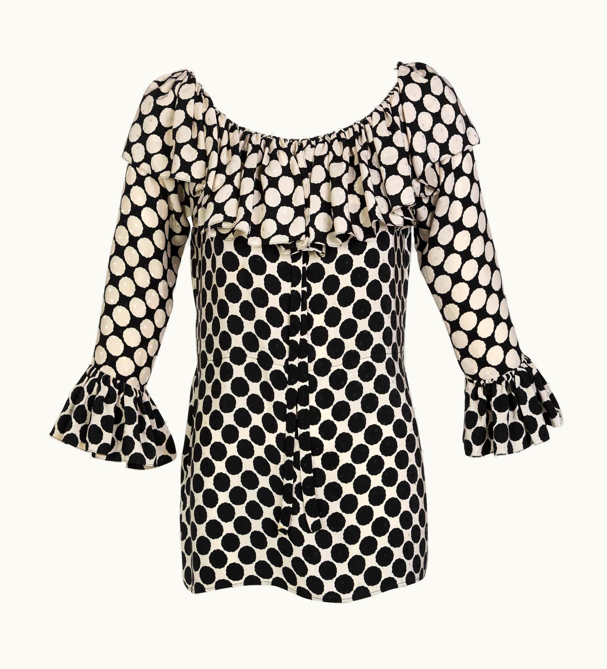 Saint Laurent Saint Laurent Polka Dot Ruffle Blouse YSL 1985