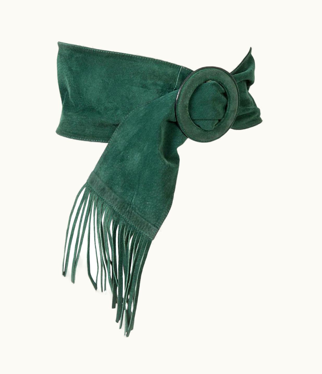 Saint Laurent Yves Saint Laurent YSL Large Green Suede Fringed Belt