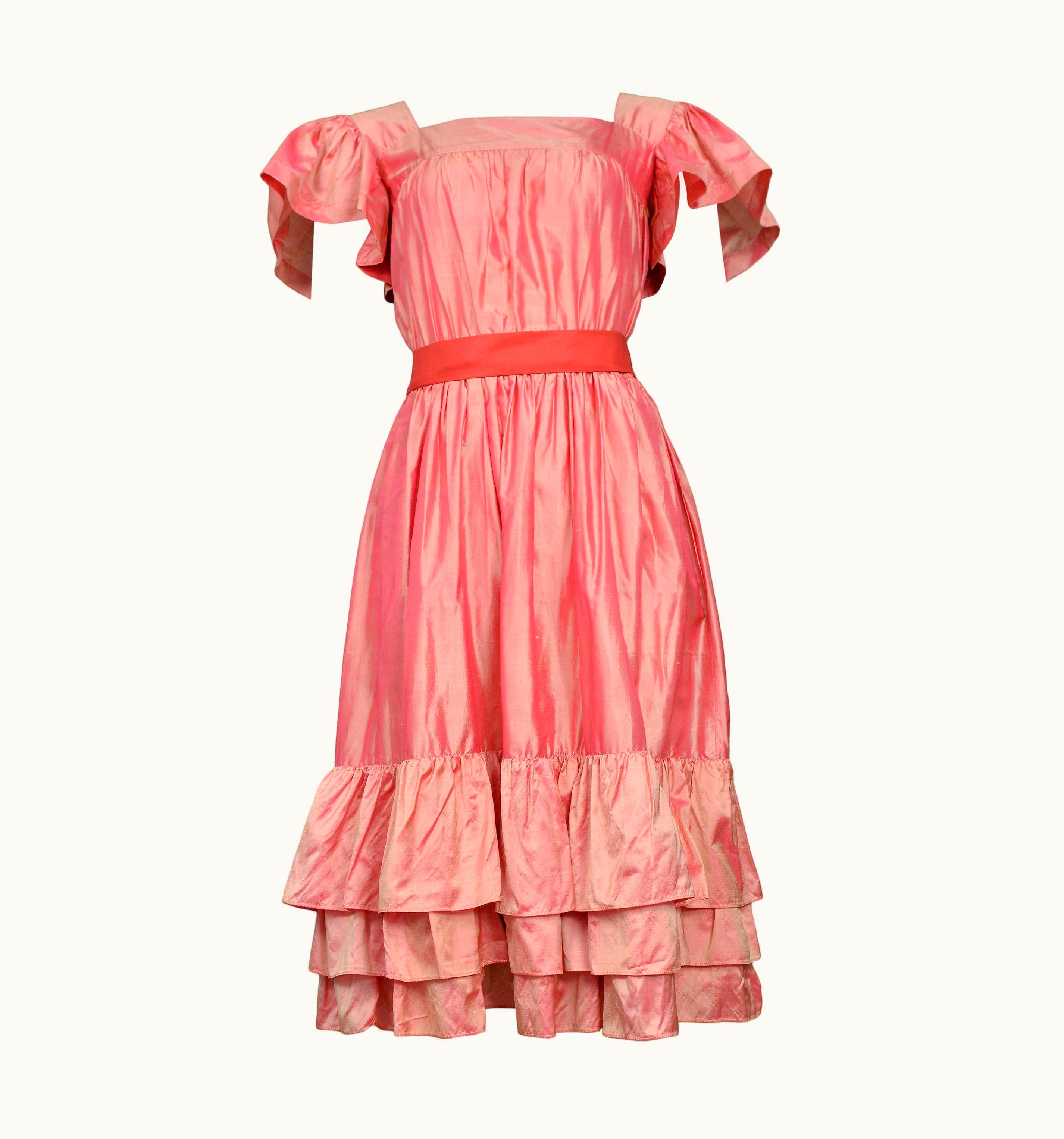 Saint Laurent Vintage Yves Saint Laurent YSL Pink Taffeta Ruffle Party Dress