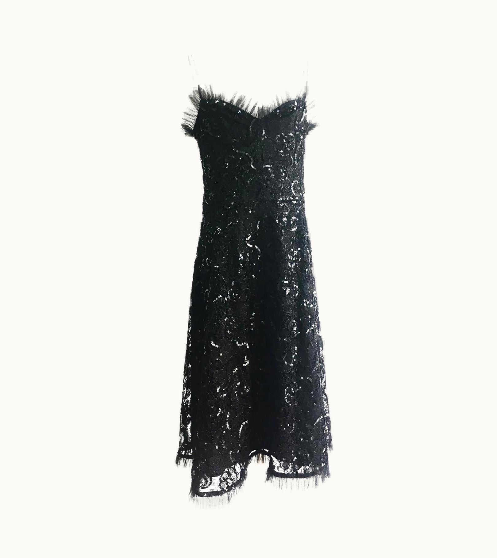 Saint Laurent Yves Saint Laurent Black Lace Sequin Dress YSL AW 1987