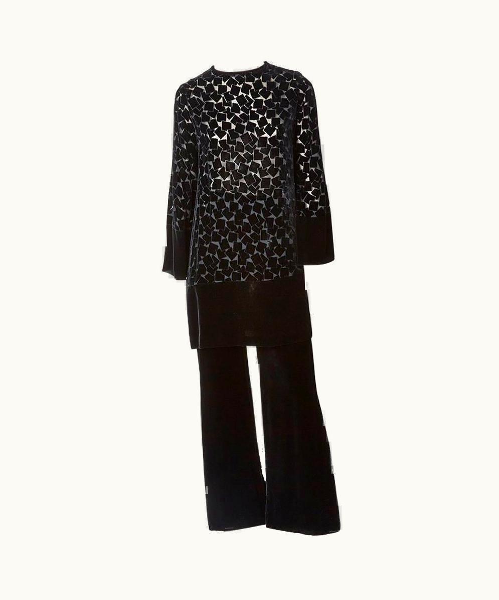 Saint Laurent Yves Saint Laurent Cut Velvet Tunic And Pant Emsemble