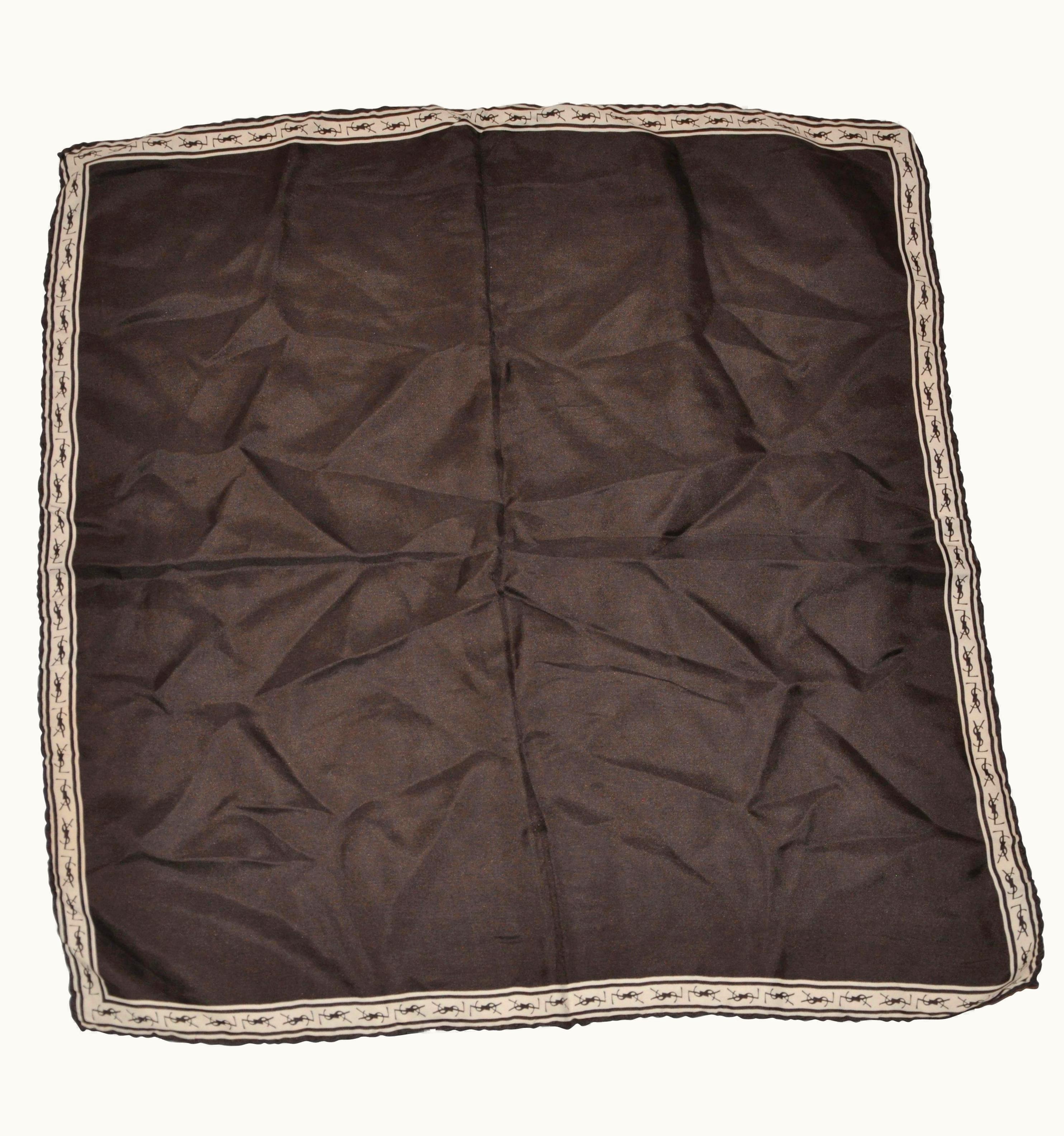 Saint Laurent Yves Saint Laurent Signature YSL Logo Black Silk Handkerchief