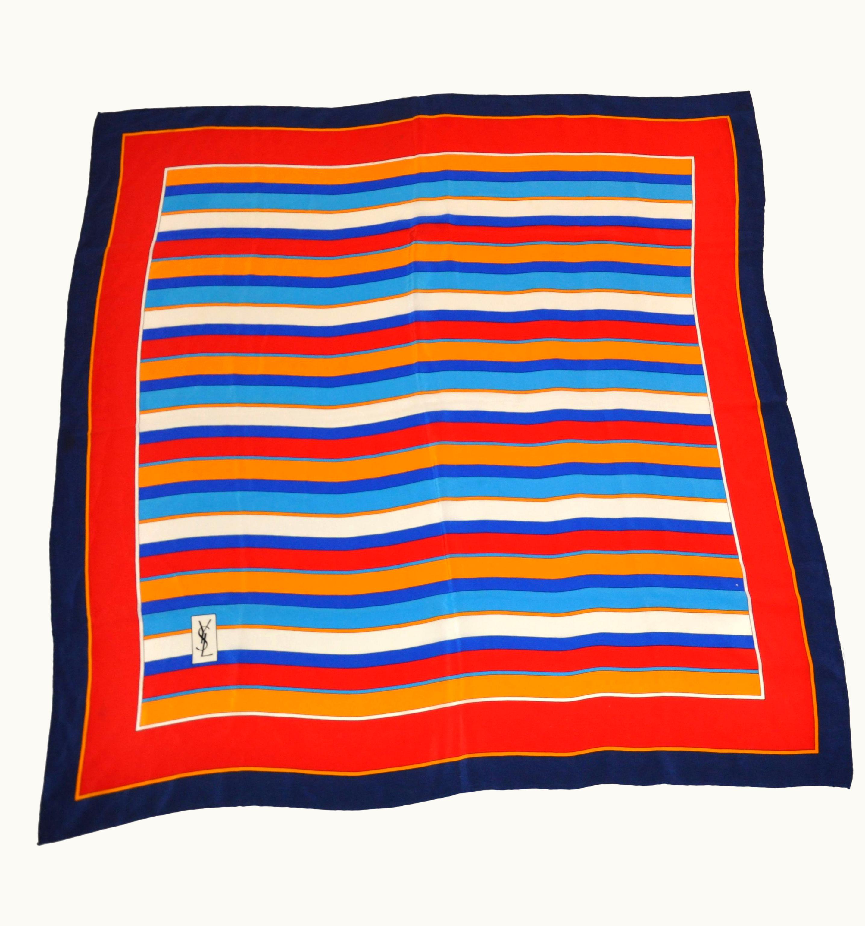 Saint Laurent Yves Saint Laurent Multi-Color Multi-Sized Striped Silk Scarf