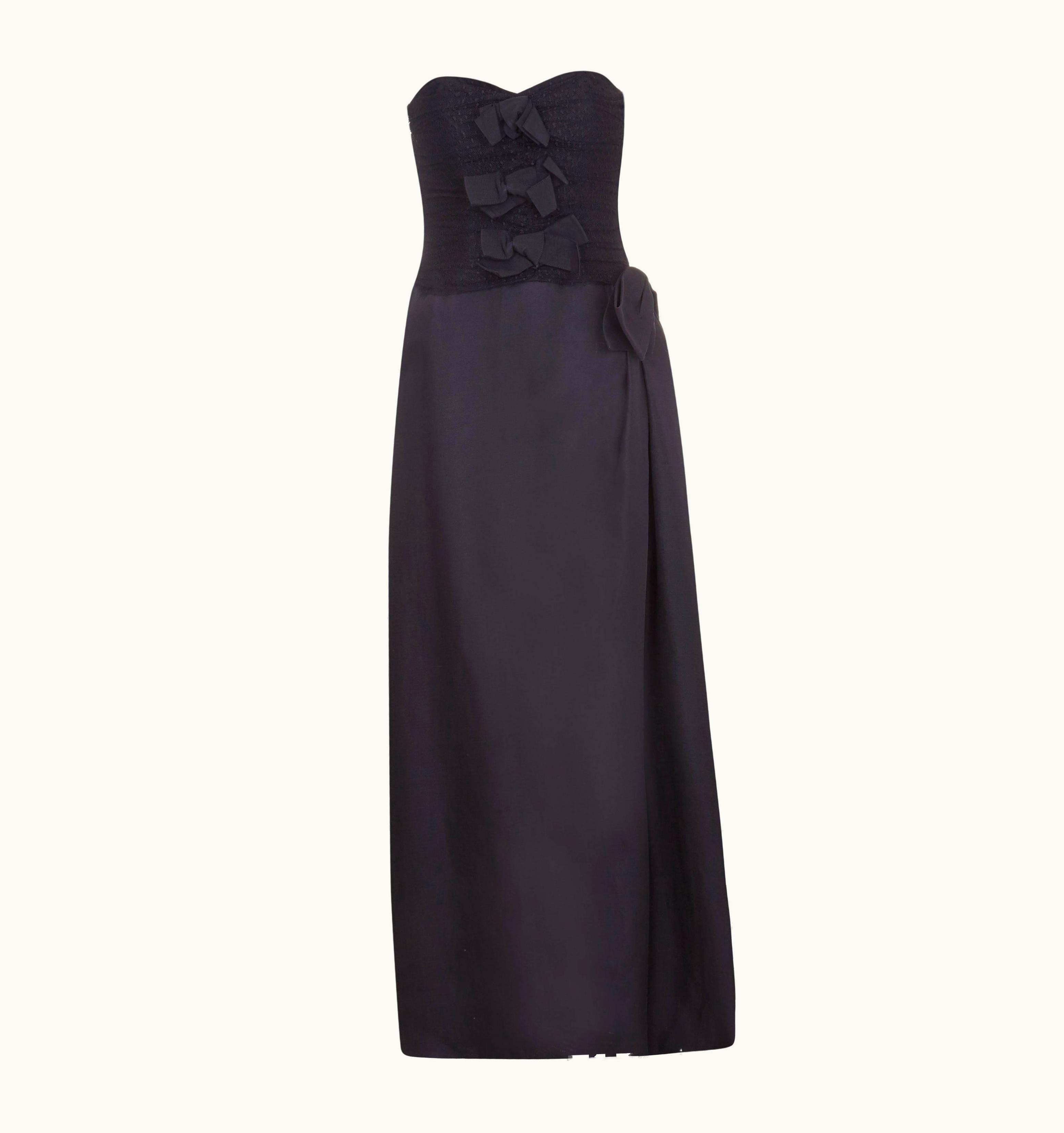 Saint Laurent 1990s Yves Saint Laurent Strapless Black Column Dress With Bow