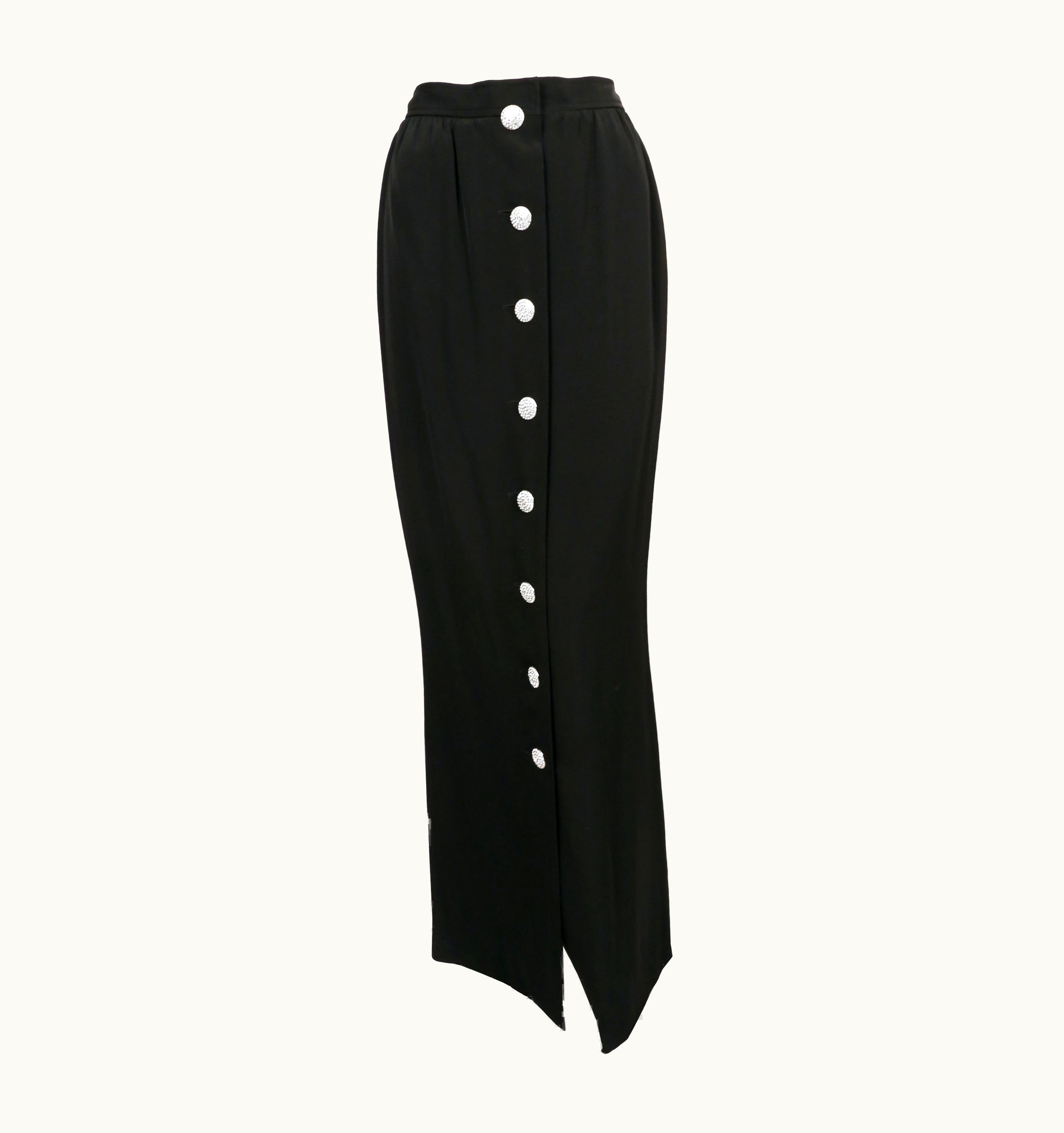 Saint Laurent 1980' Yves Saint Laurent Black Crepe Maxi Skirt With Rhinestone Buttons At Back