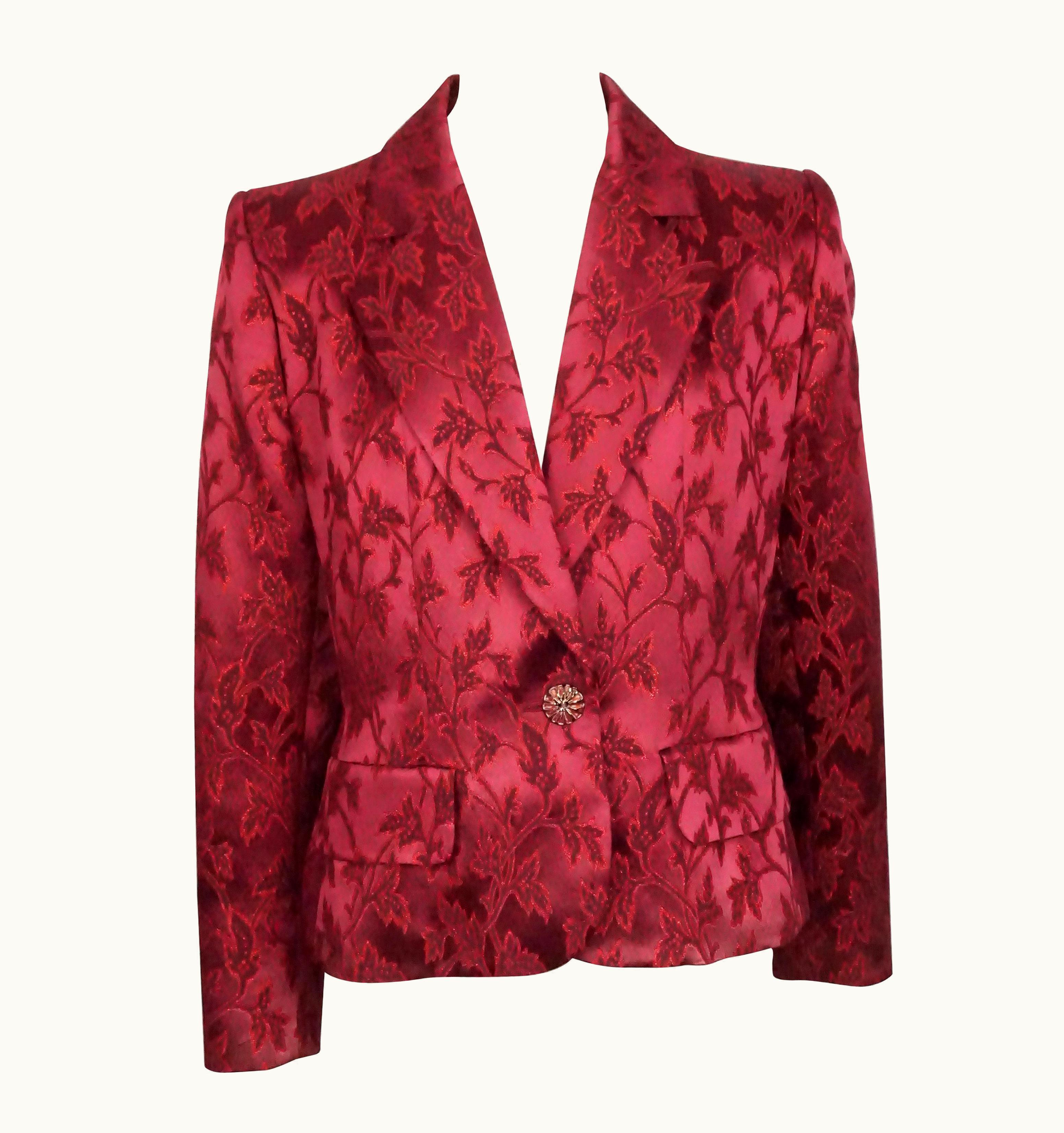 Saint Laurent Yves Saint Laurent Red Brocade Jacket With Enamel Buttons