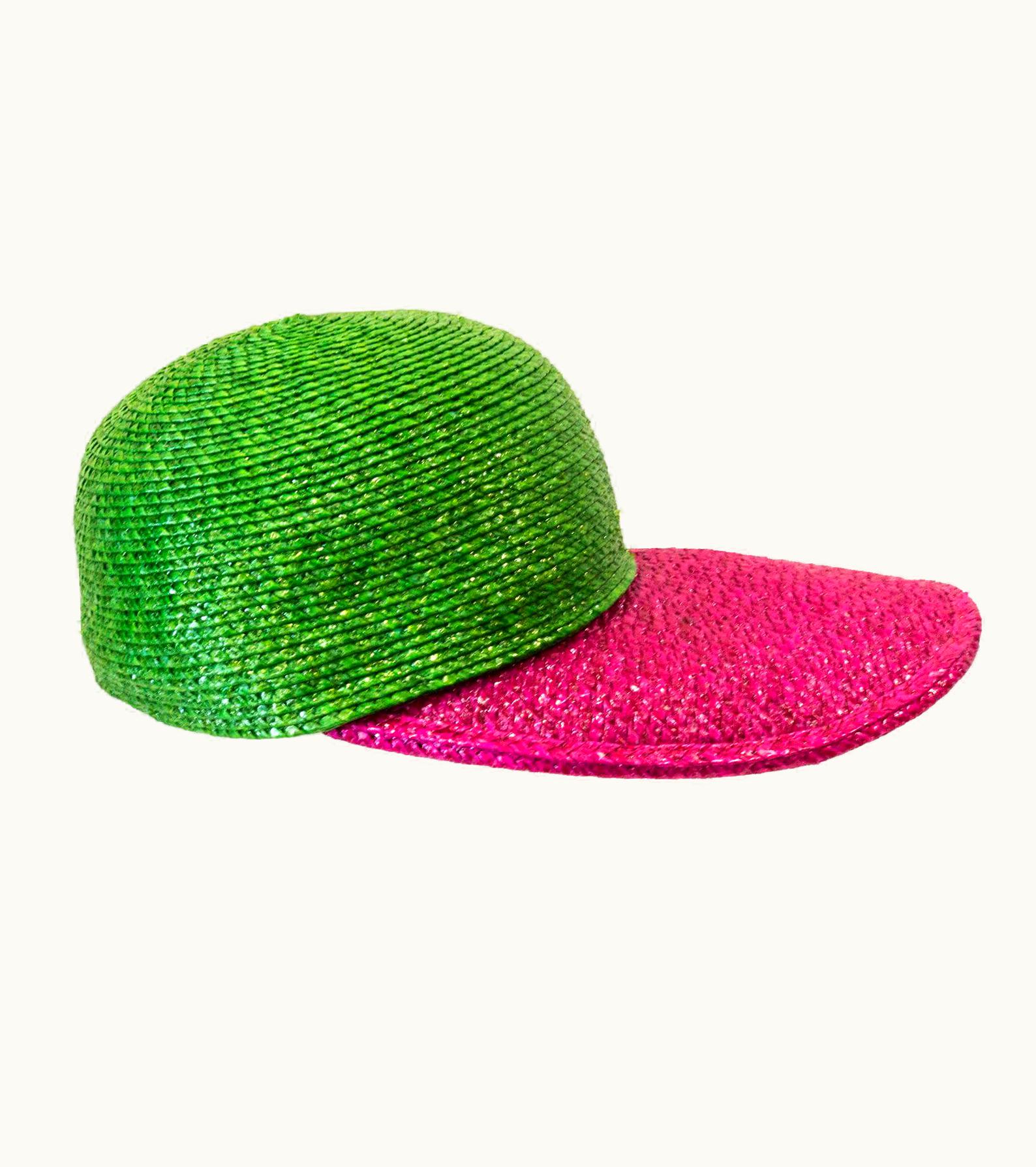 Saint Laurent Saint Laurent 1980s Color Block Straw Cap