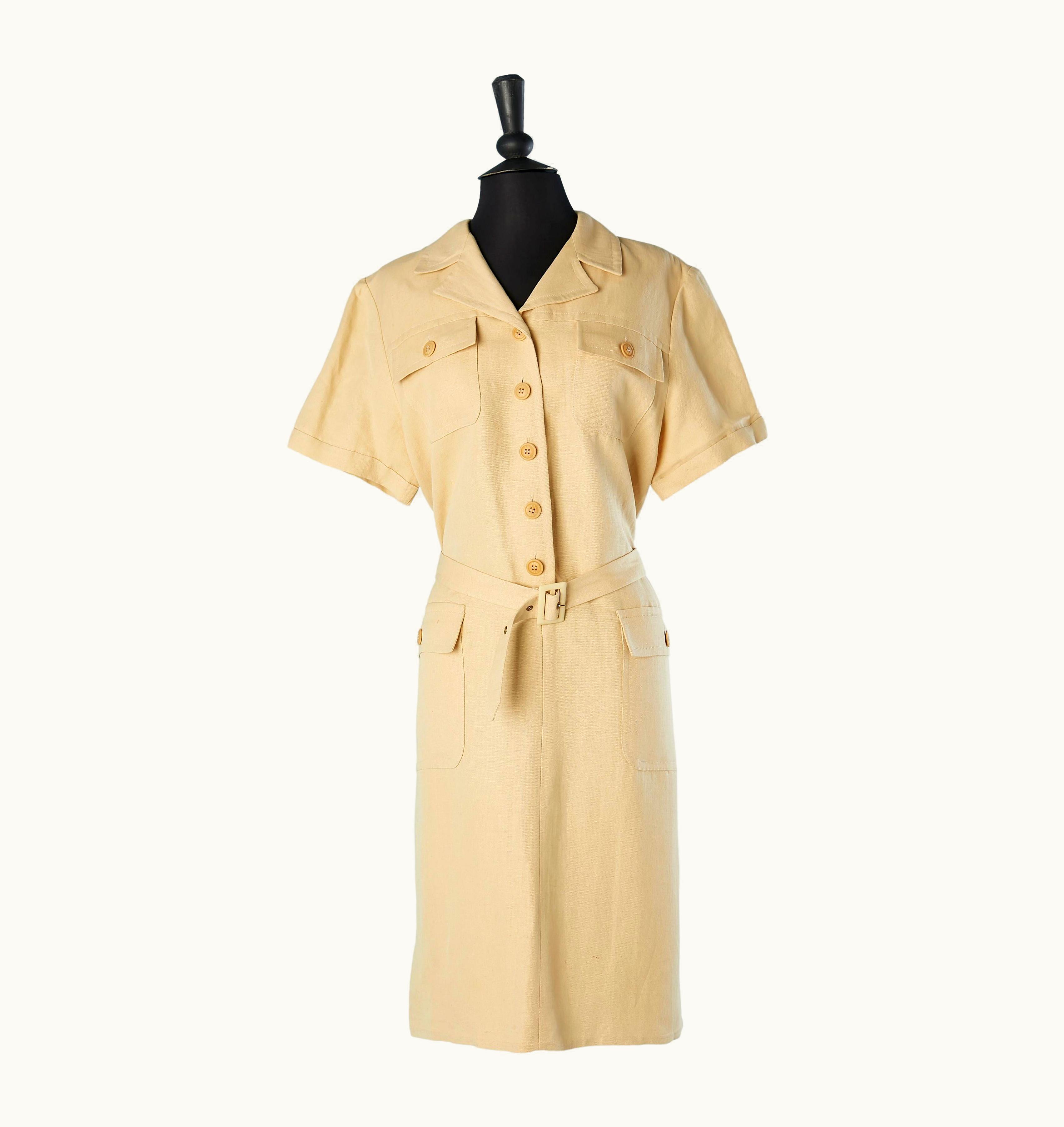 Saint Laurent Beige Linen And Cotton Safari' Dress Yves Saint Laurent Variation