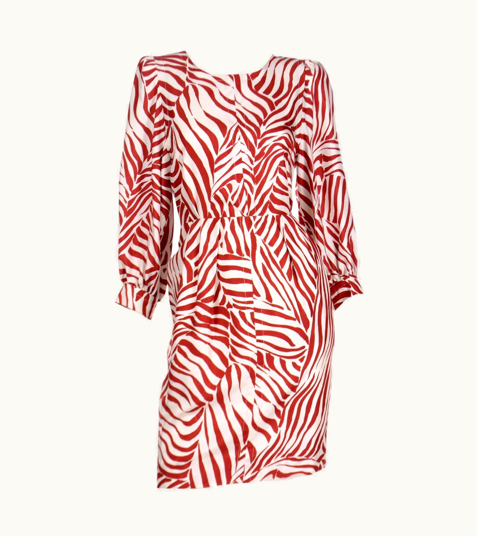 Saint Laurent 1988 Yves Saint Laurent Rust Orange Abstract Stripe Silk Vintage Dress