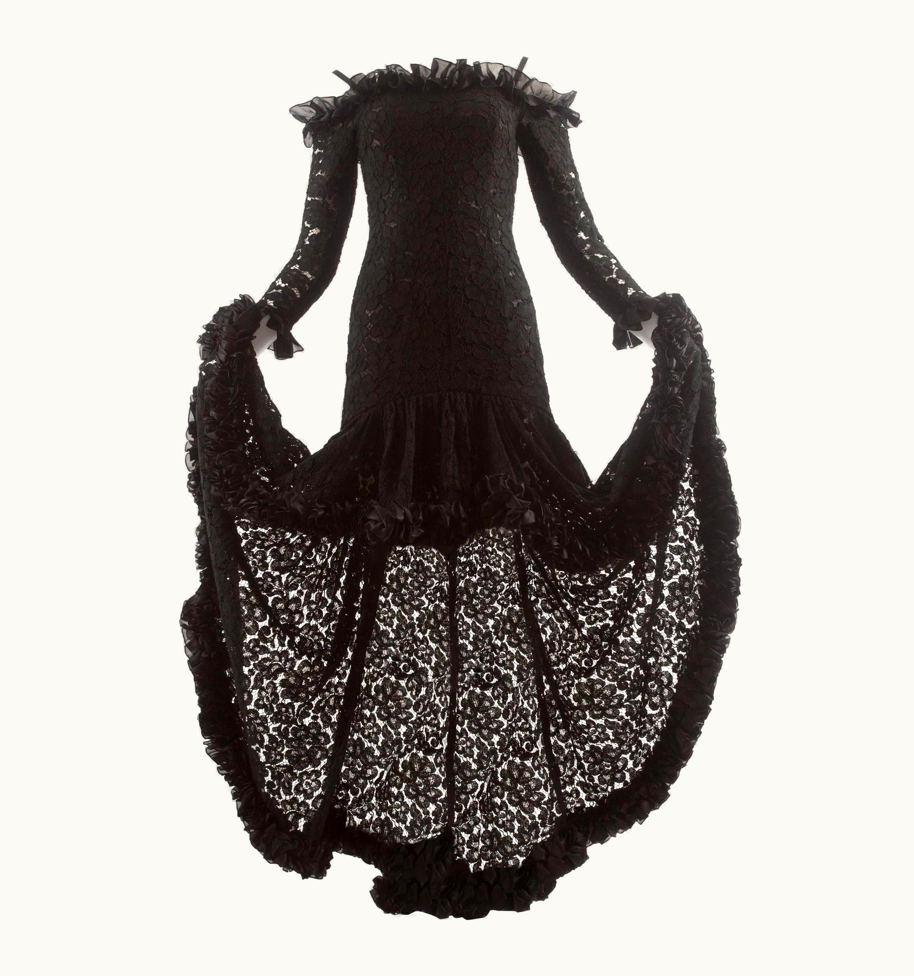 Saint Laurent Yves Saint Laurent Autumn-Winter 1987 Black Lace Flamenco Evening Dress