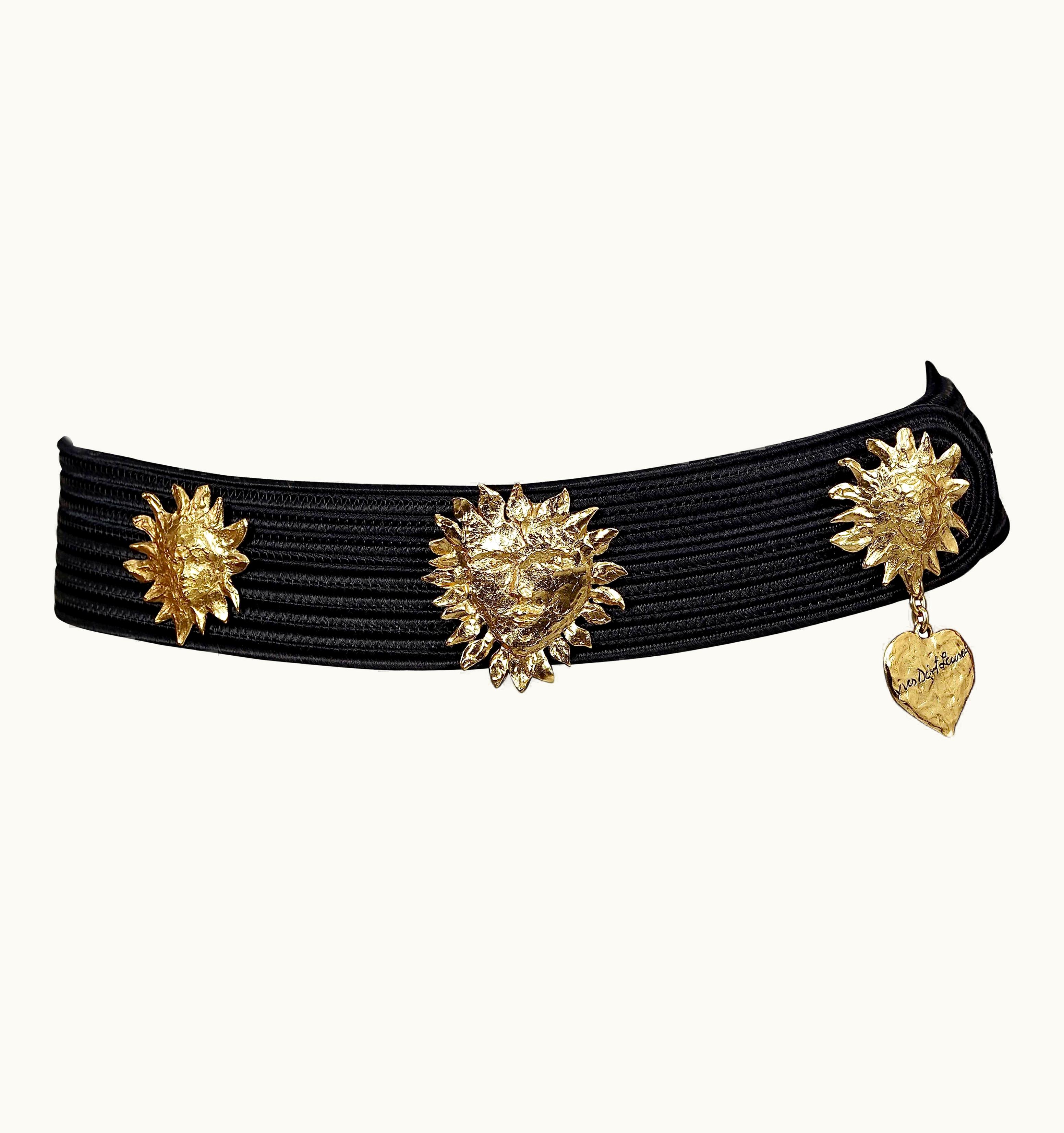 Saint Laurent Vintage Yves Saint Laurent YSL Sun Face Charm Black Passementerie Belt