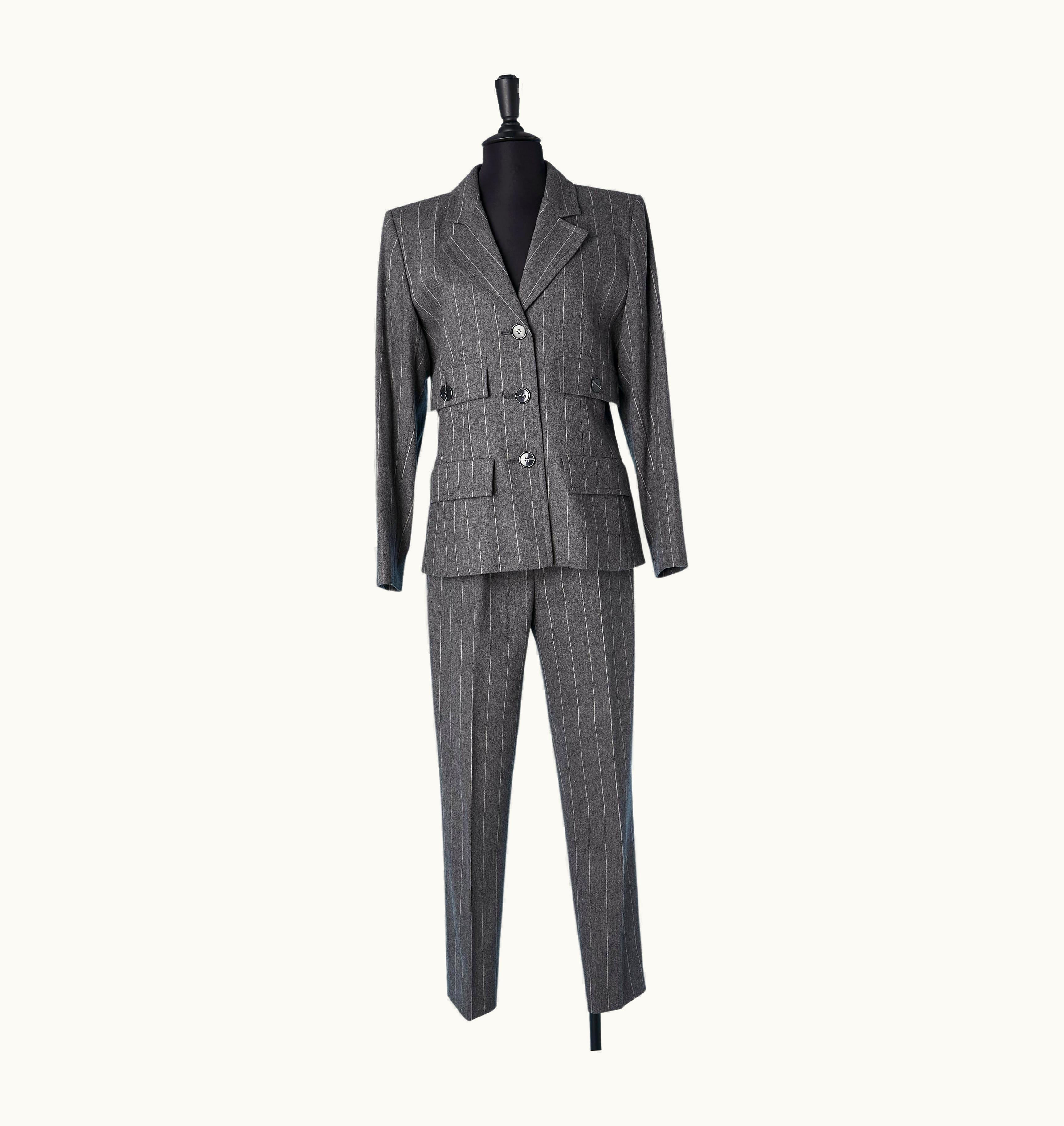 Saint Laurent Grey Pinstripes Trouser Suit In Wool Yves Saint Laurent Variation