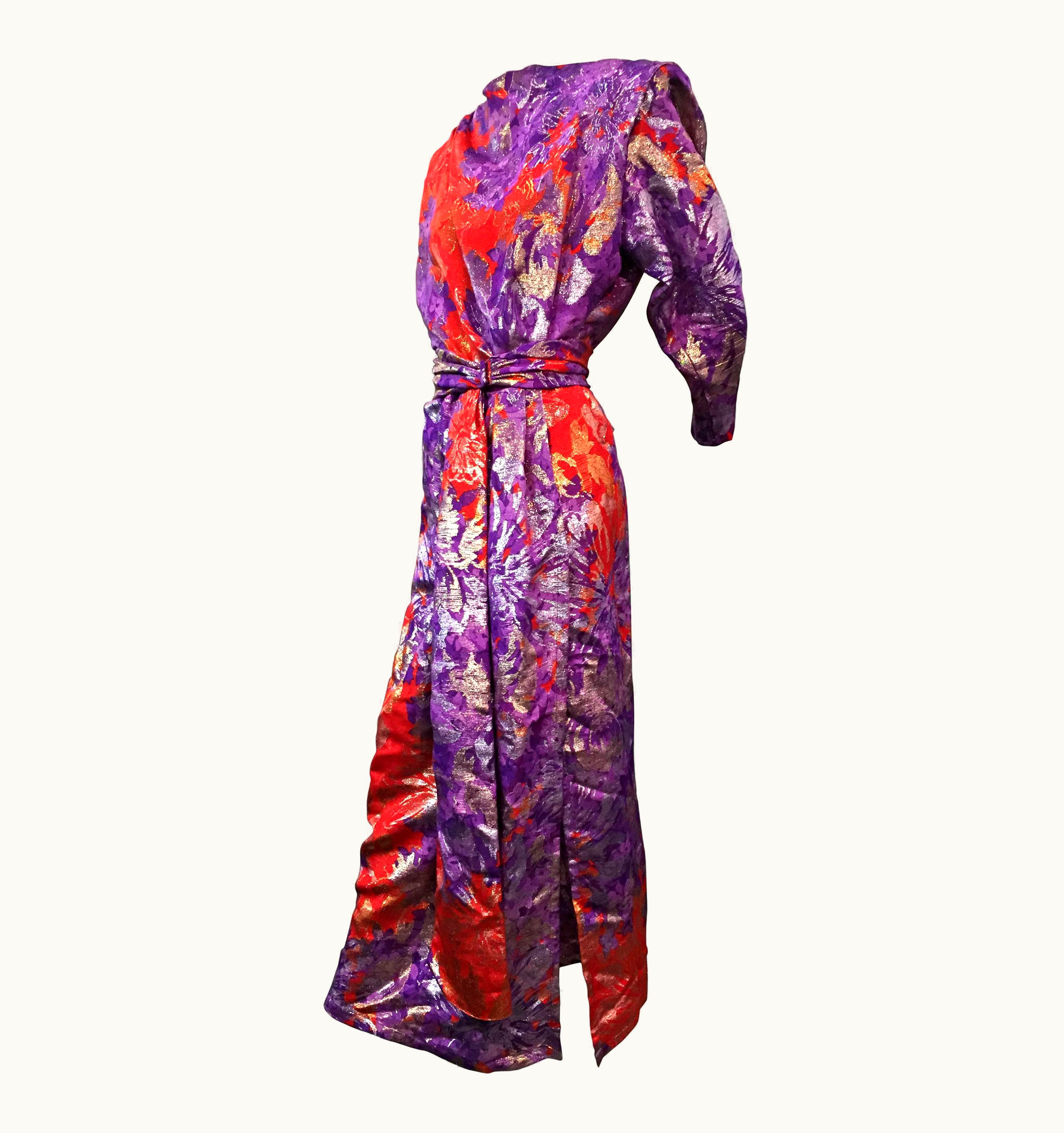 Saint Laurent 1980s Yves Saint Laurent Purple, Red And Gold Floral Brocade Gown