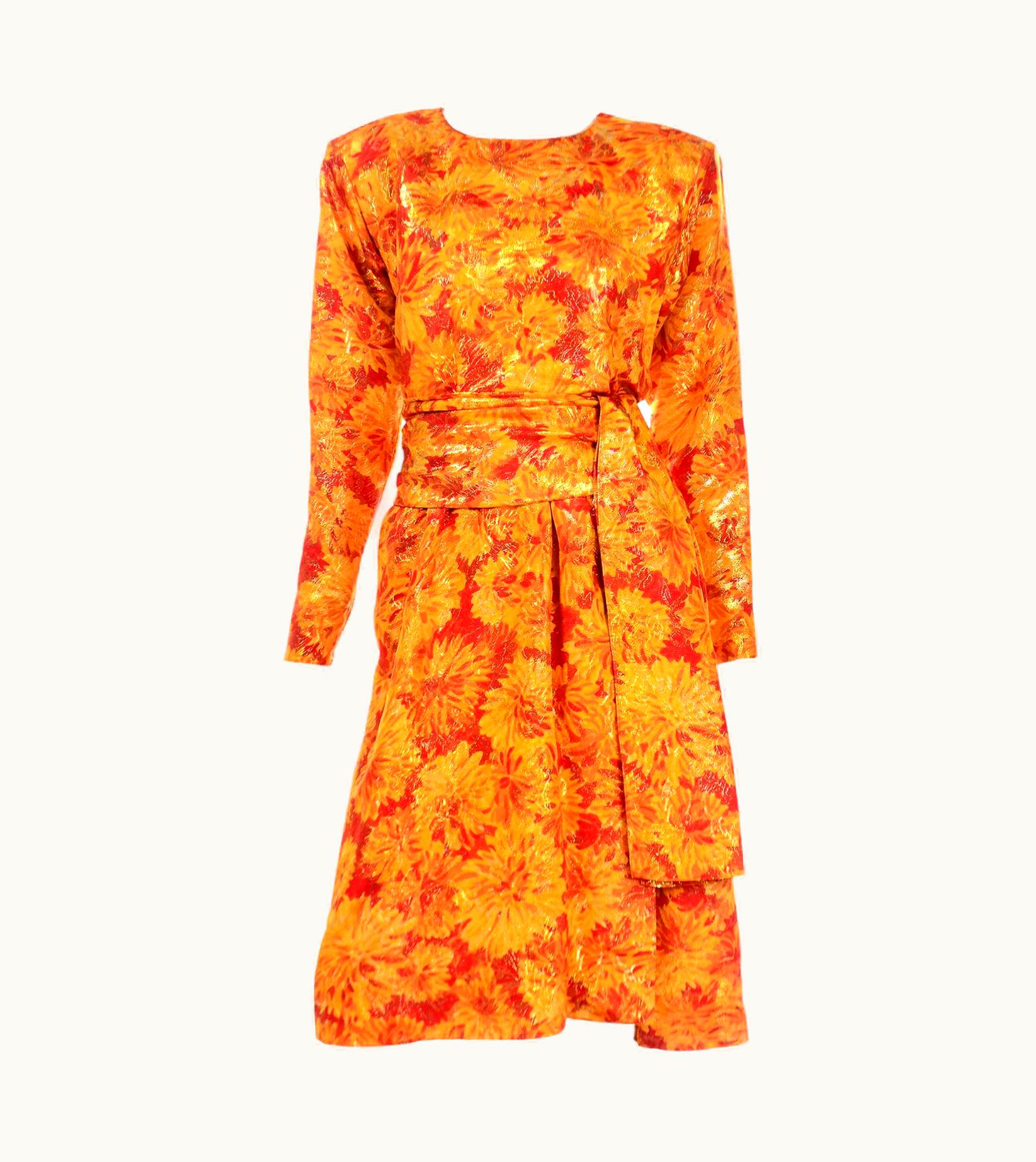 Saint Laurent Deadstock YSL 1989 Orange Metallic Documented Yves Saint Laurent Runway Dress