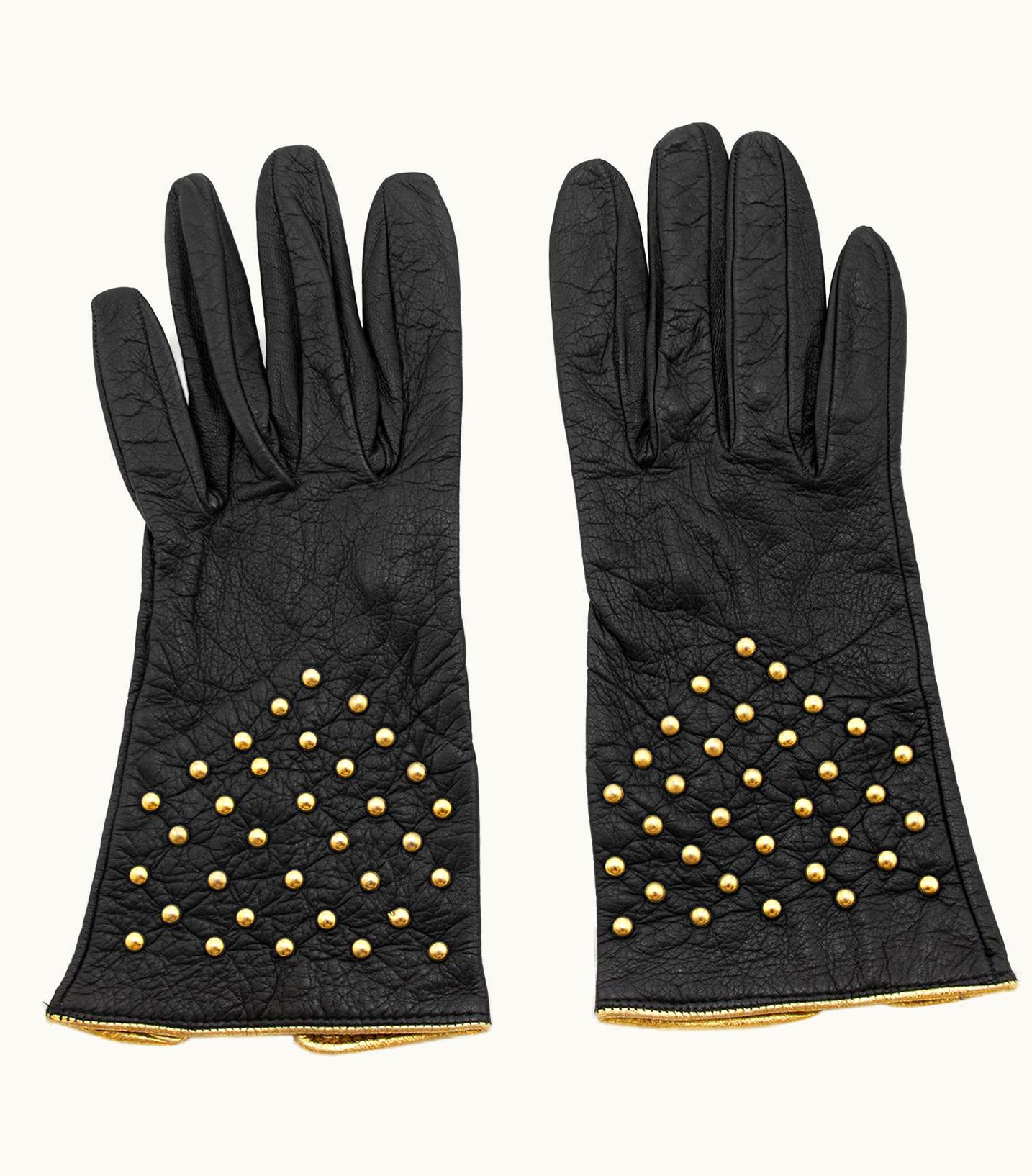 Saint Laurent 1980s Yves Saint Laurent/YSL Black Leather Gloves With Gold Studs